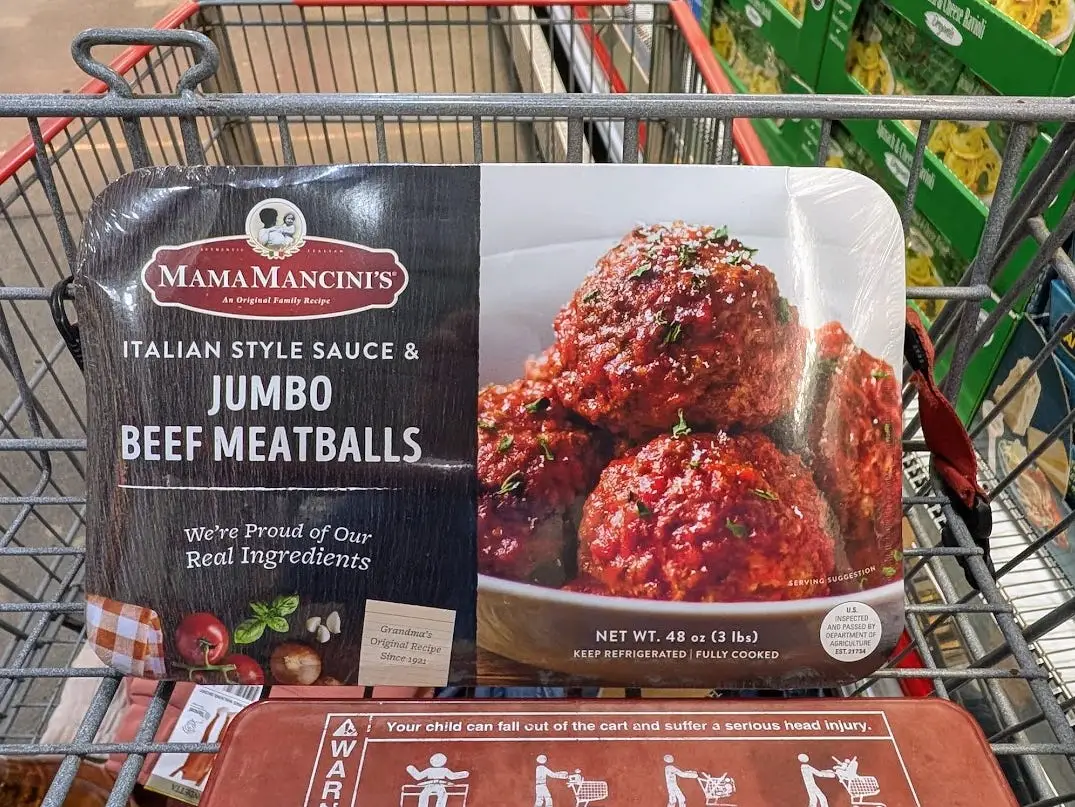 Mama Mancini's jumbo beef meatballs in Costco cart