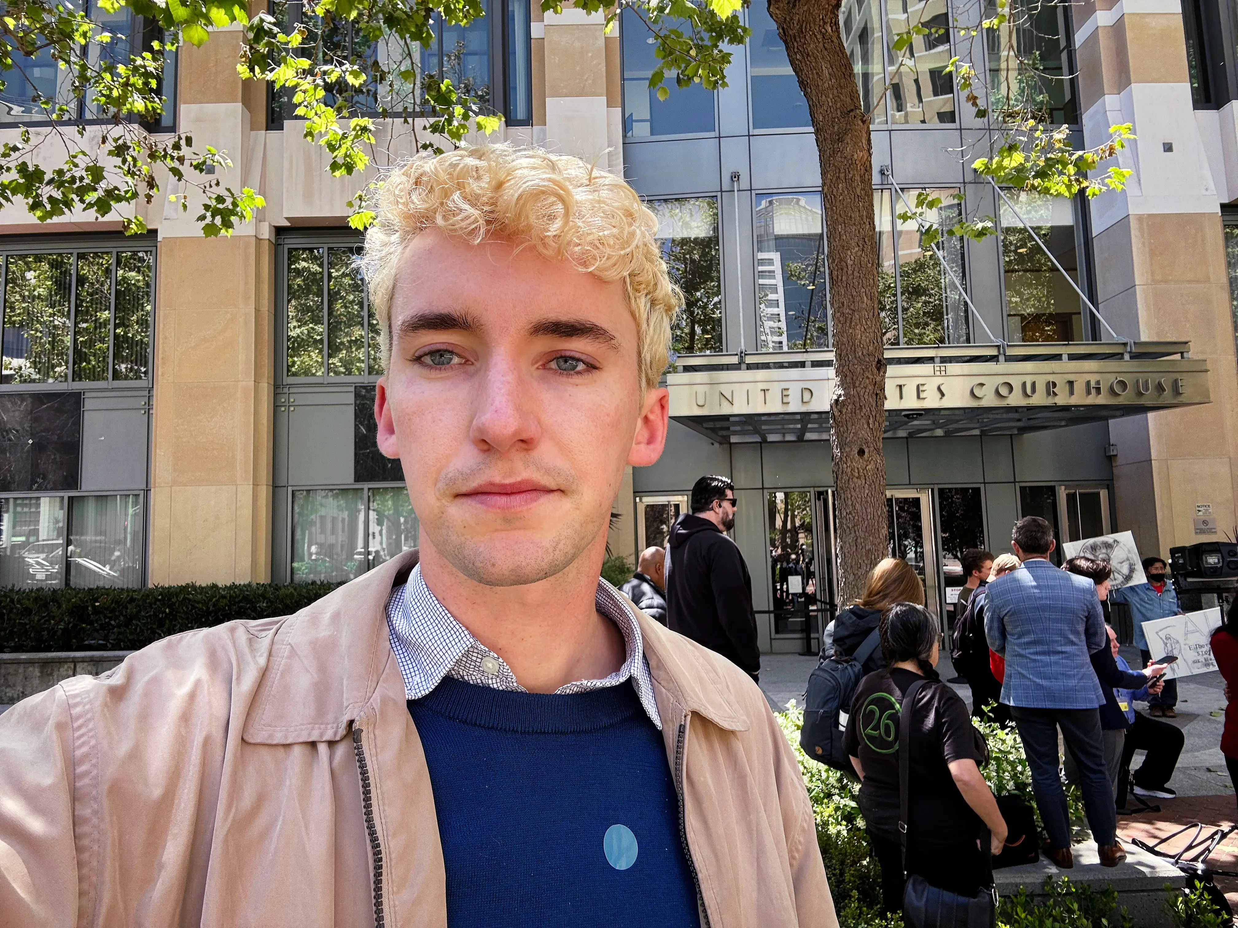 Business Insider reporter Stephen Council takes a selfie outside the federal courthouse in Oakland.