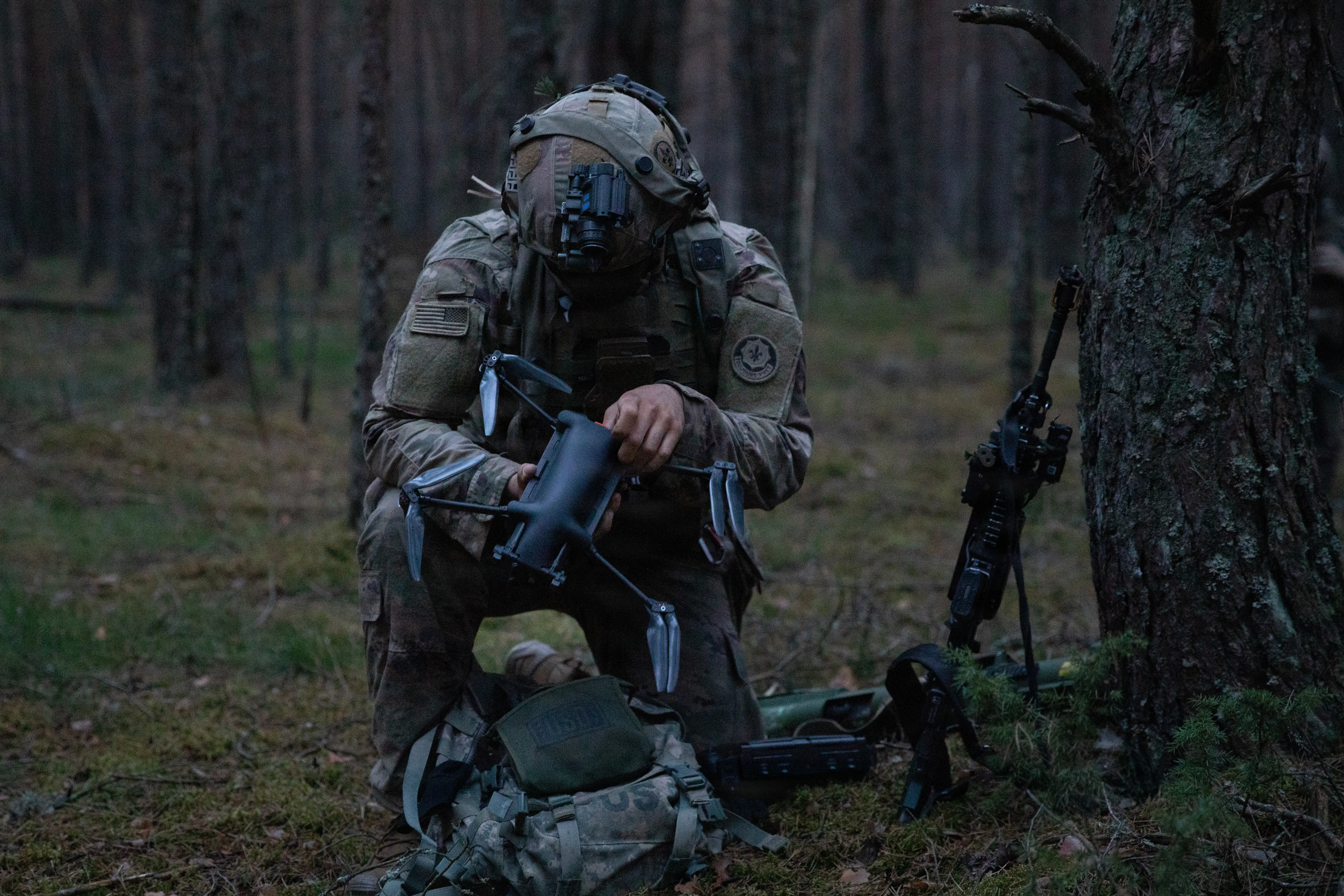 A 2d Cavalry Regiment soldier prepares a drone during Project Flytrap at Pabradė Training Area, Lithuania, May 8, 2026.