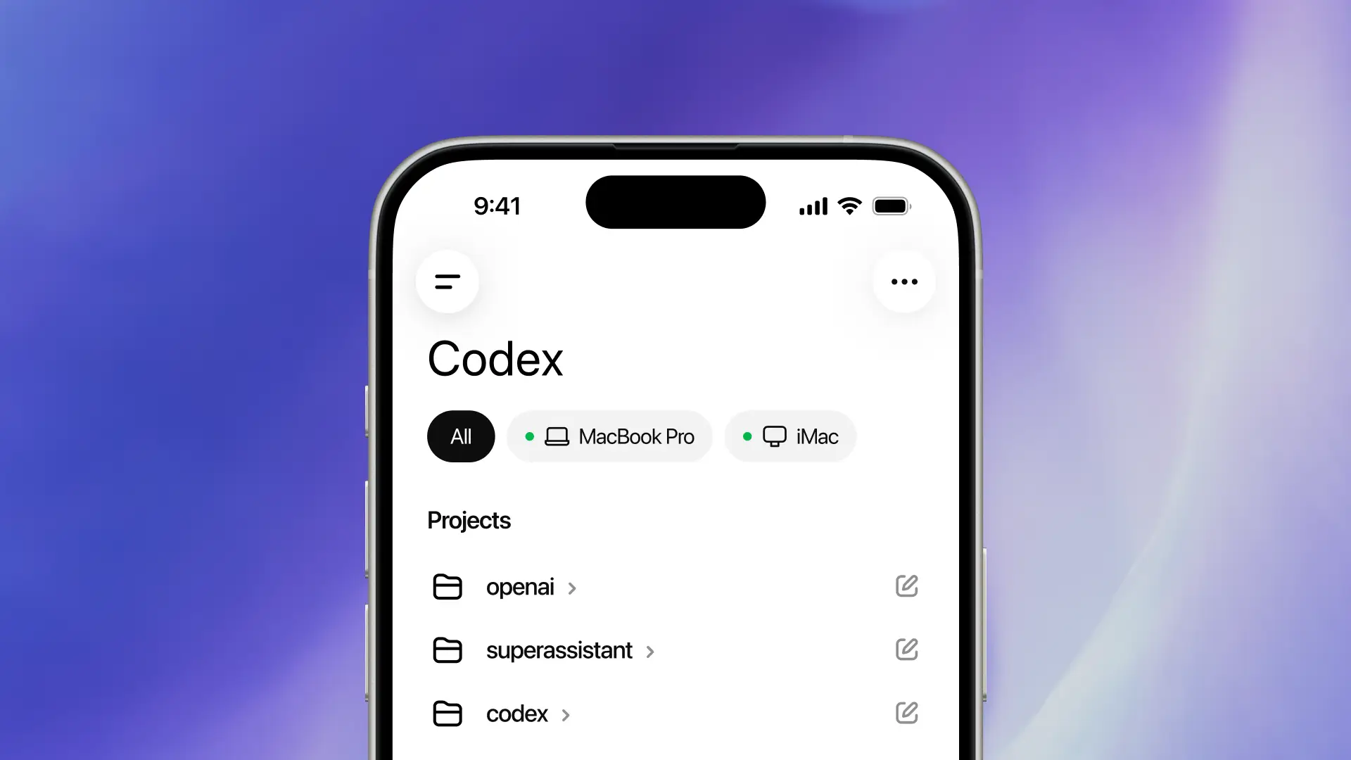 Codex in the ChatGPT mobile app is pictured.