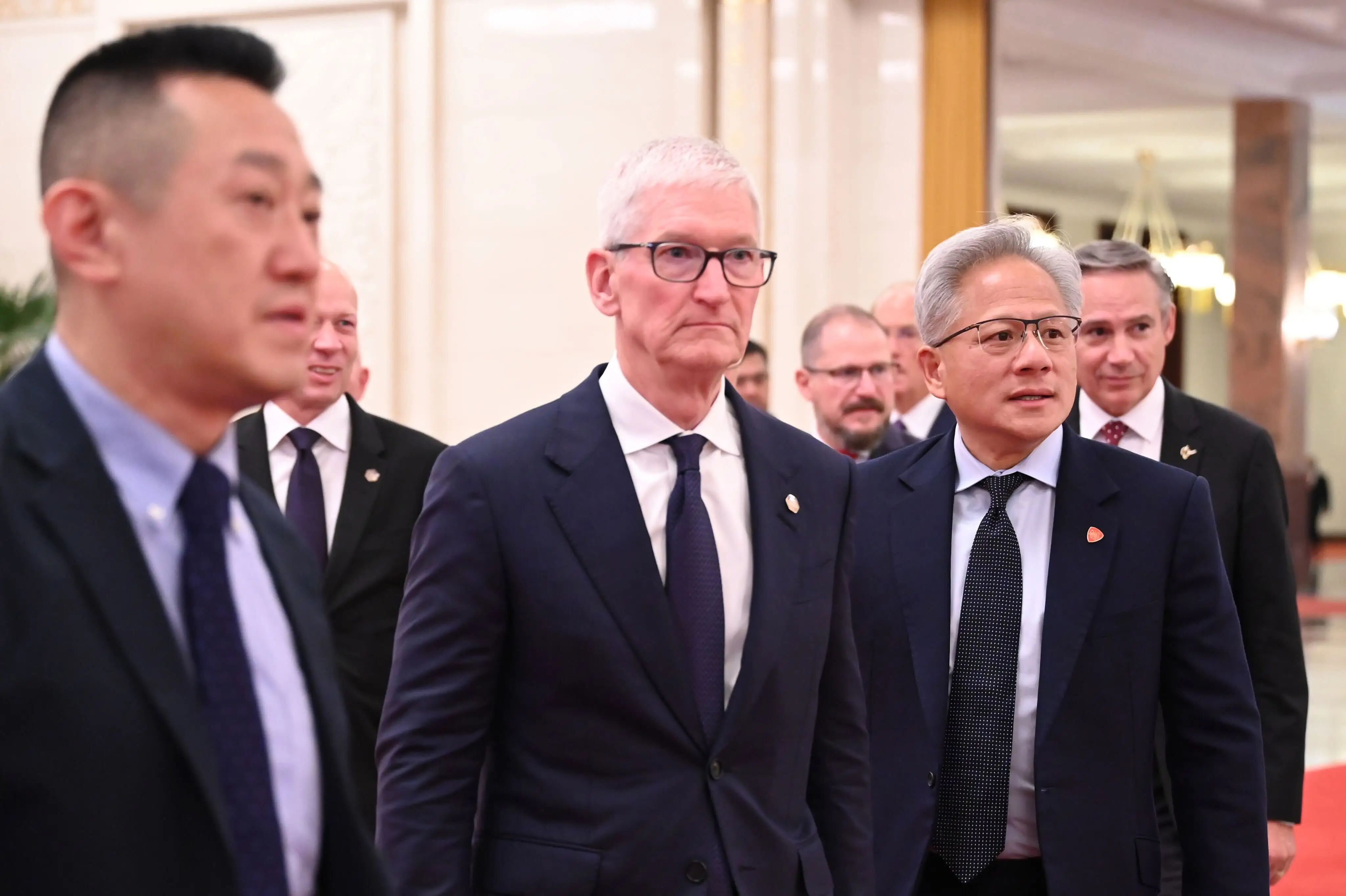 Jensen Huang and Tim Cook during their China trip.