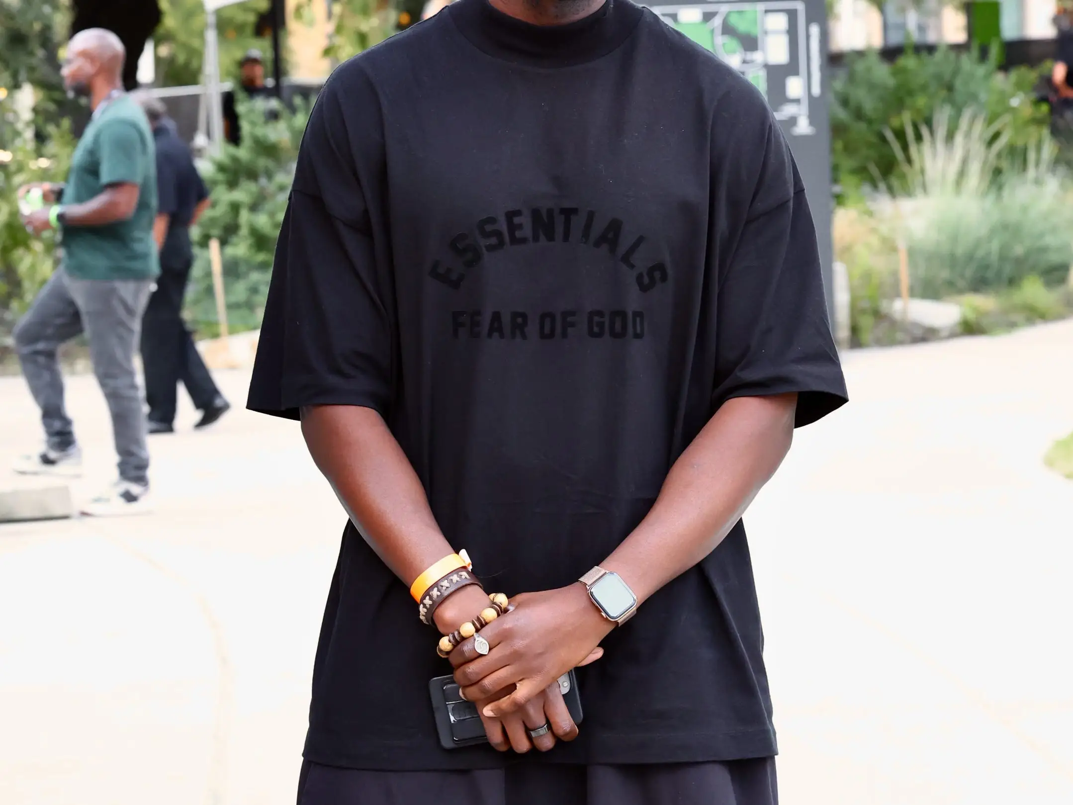 Lennox Matsinde wears Fear of God Essentials at AfroTech 2023 in Austin, Texas.