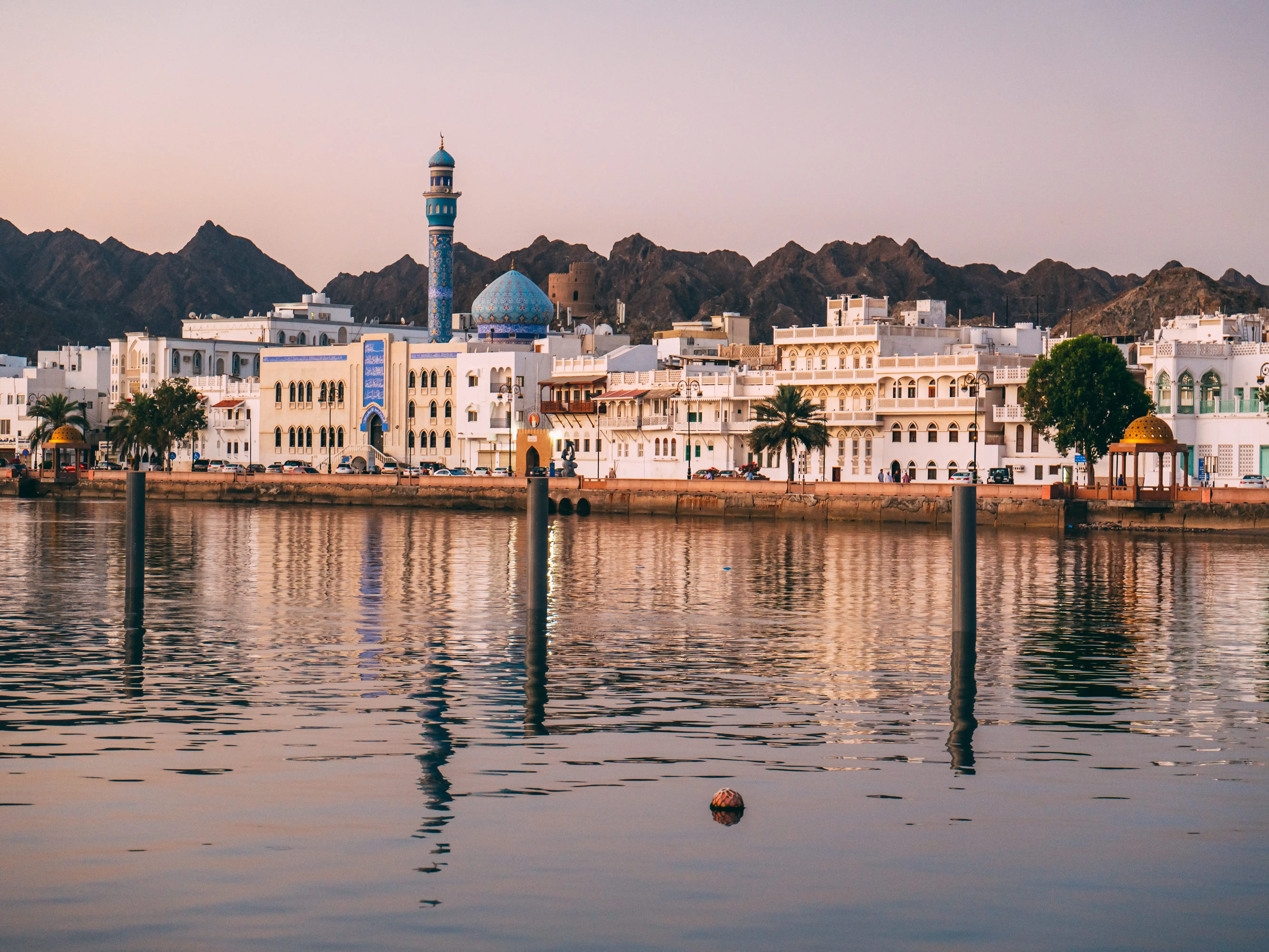 Buildings along water in Muscat, Oman.