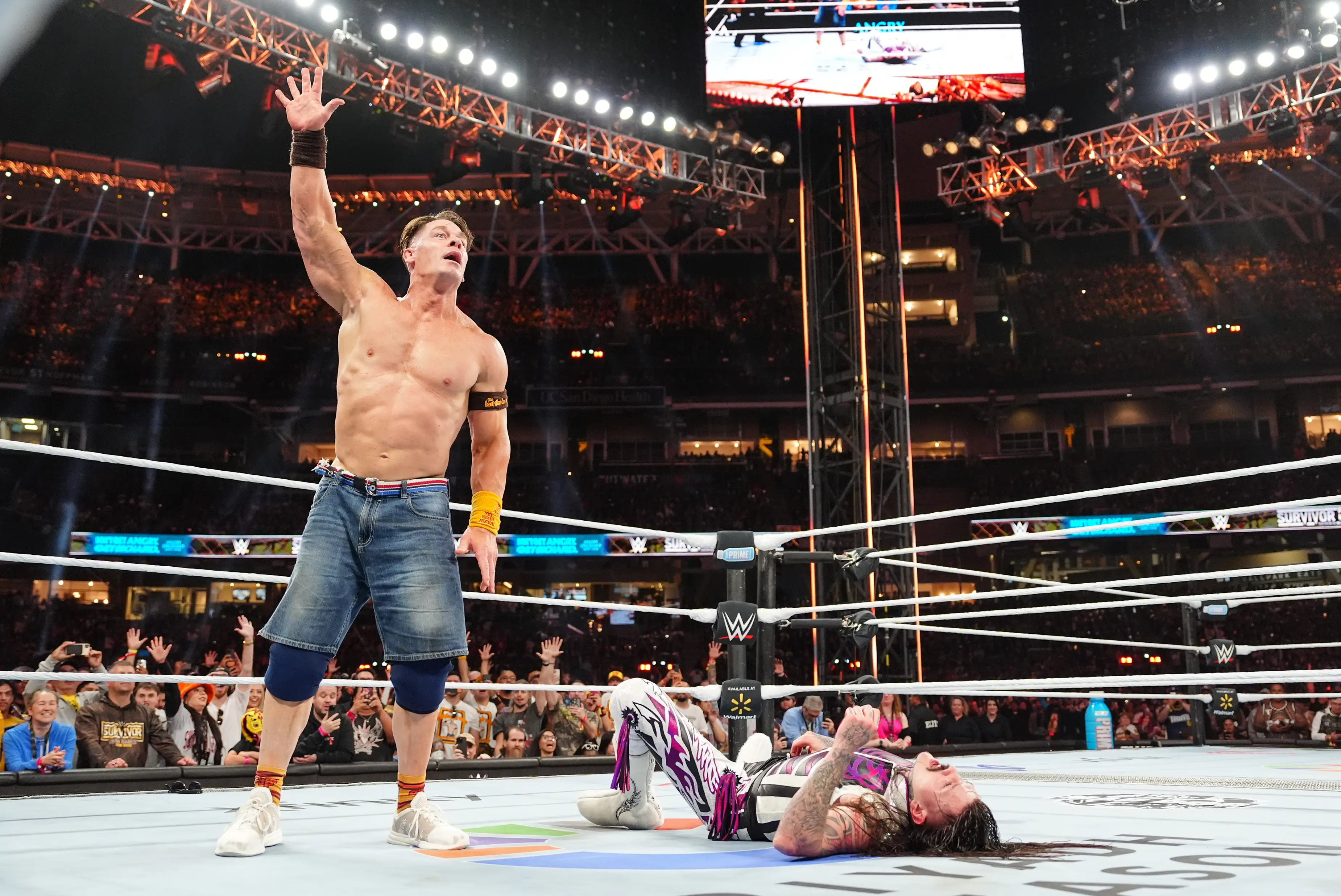 John Cena with a Five Knuckle Shuffle to Dominik Mysterio during Survivor Series at Petco Park on November 29, 2025 in San Diego, California.
