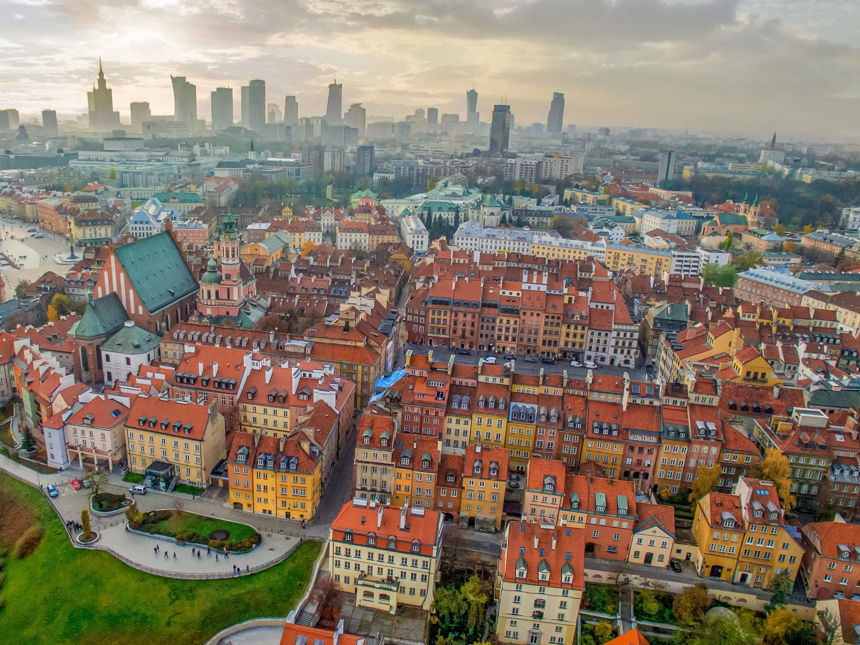 Aerial view of homes in Warsaw, Poland.