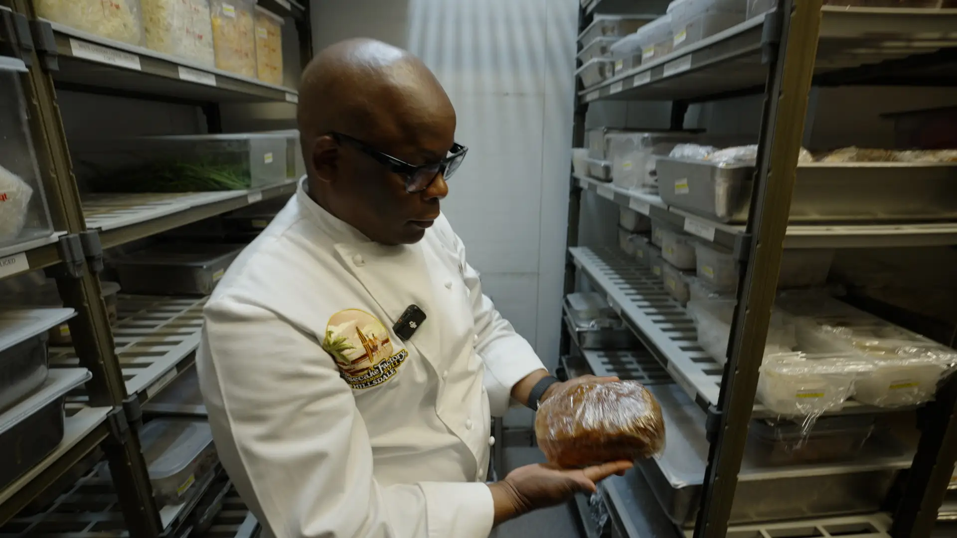 Jay Hinson in fridge at The Cheesecake Factory