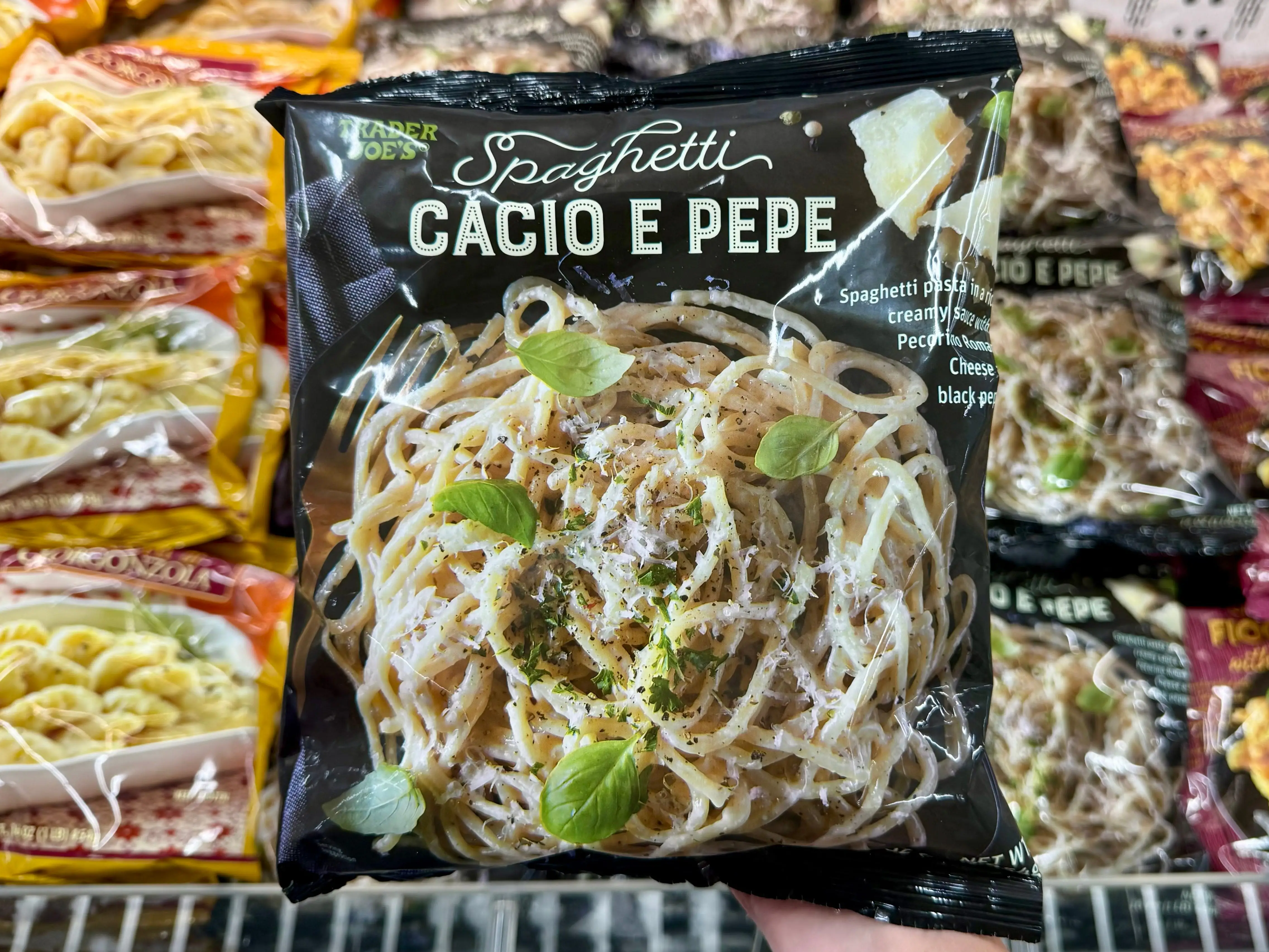 A bag of Trader Joe's spaghetti cacio e pepe.