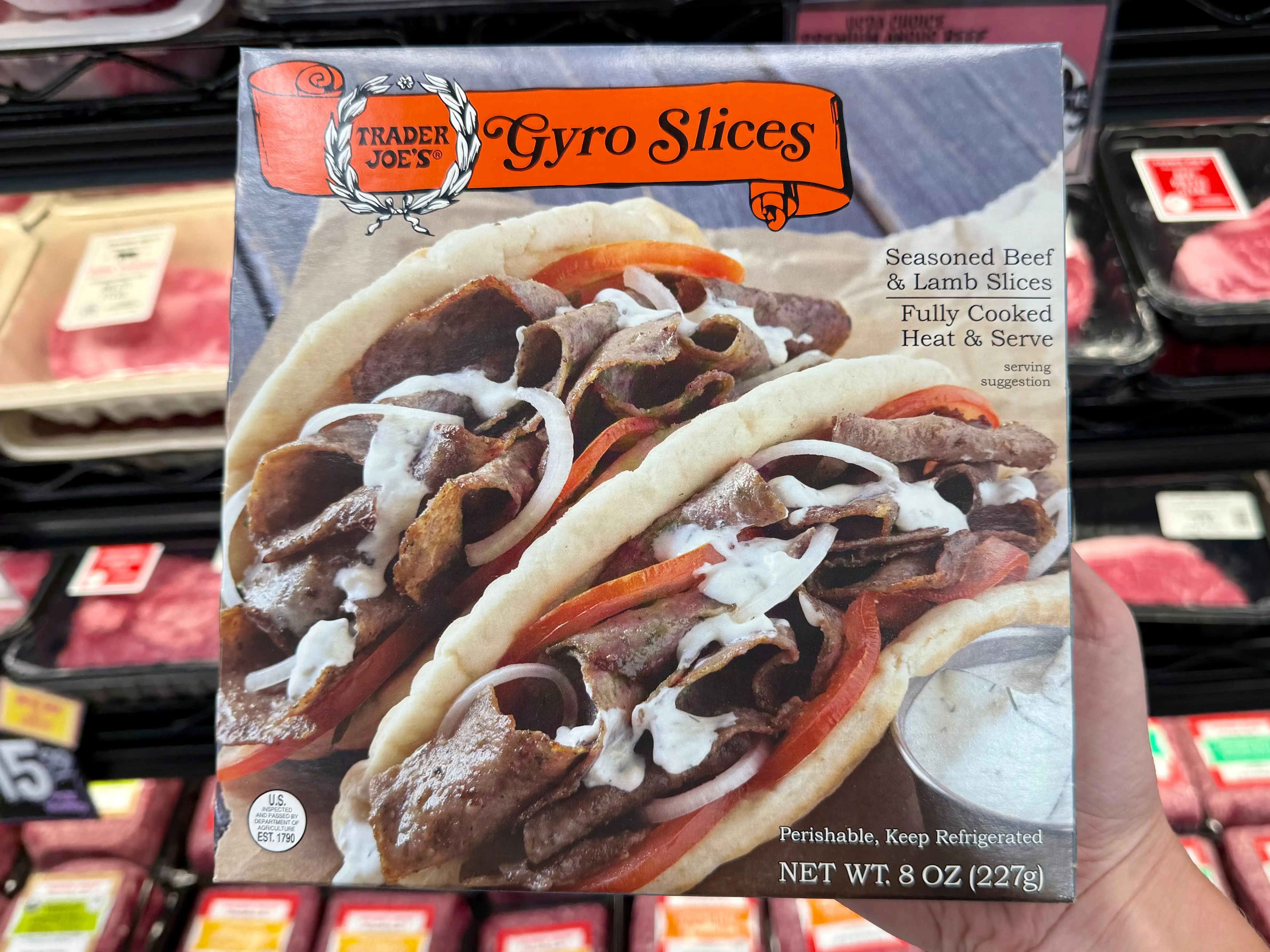 A box of Trader Joe's gyro slices.