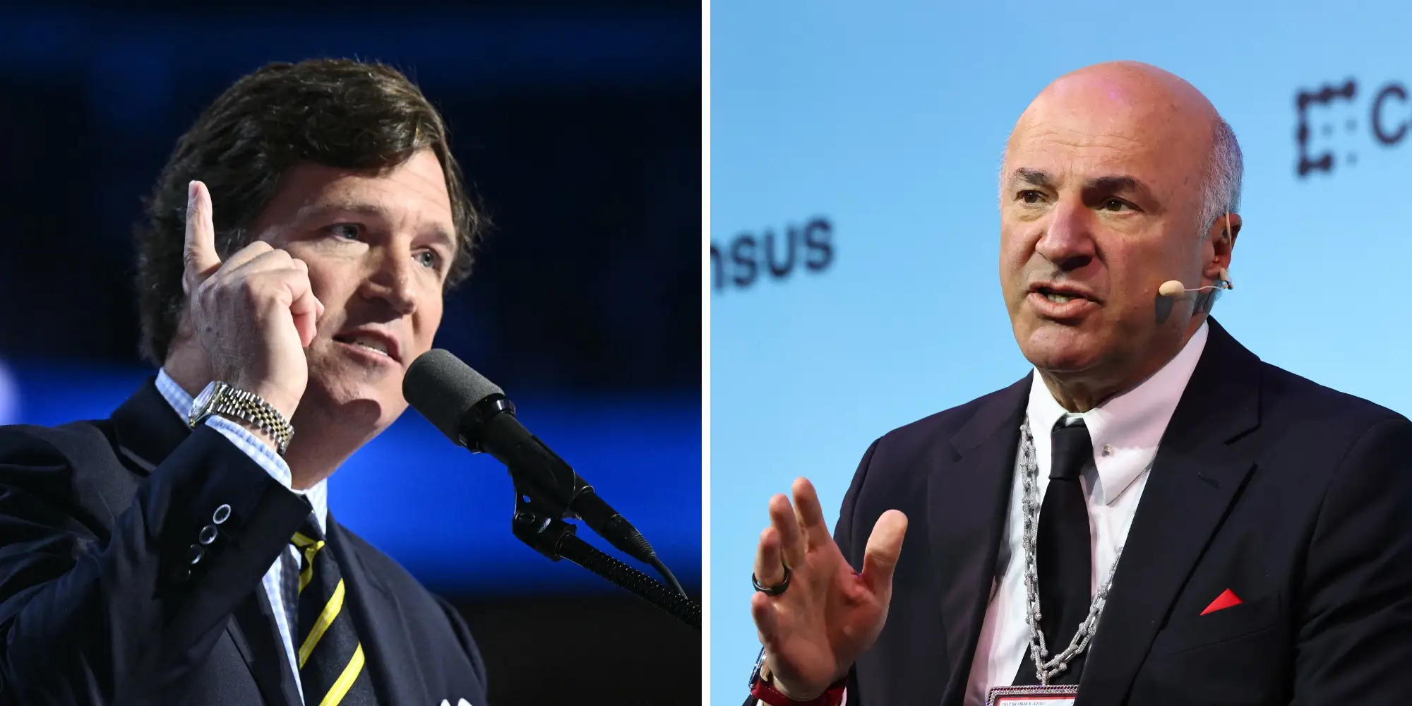 Tucker Carlson (left) and Kevin O'Leary (right) in a composite image.