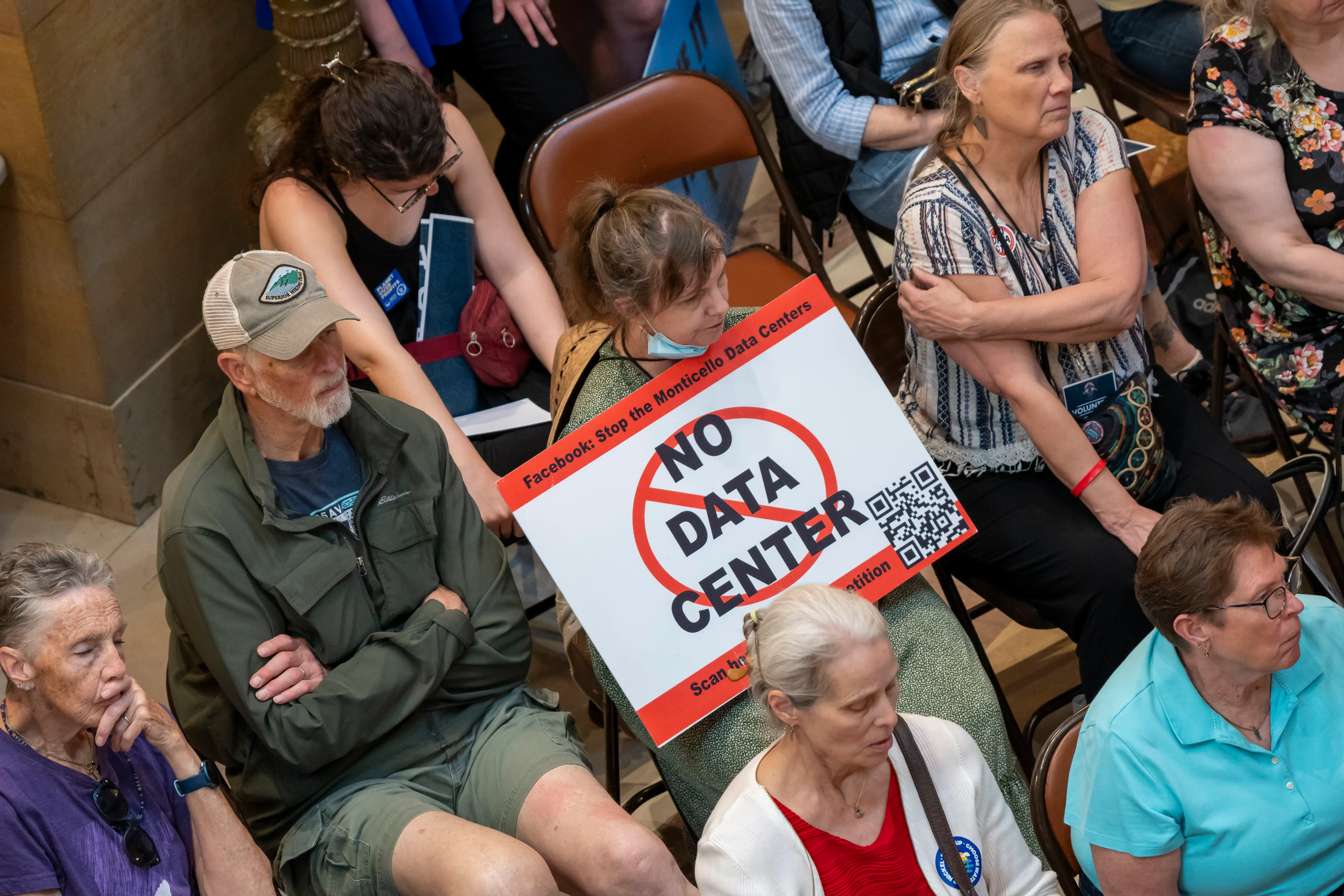 People in St. Paul, Minnesota, attend data center moratorium now rally.
