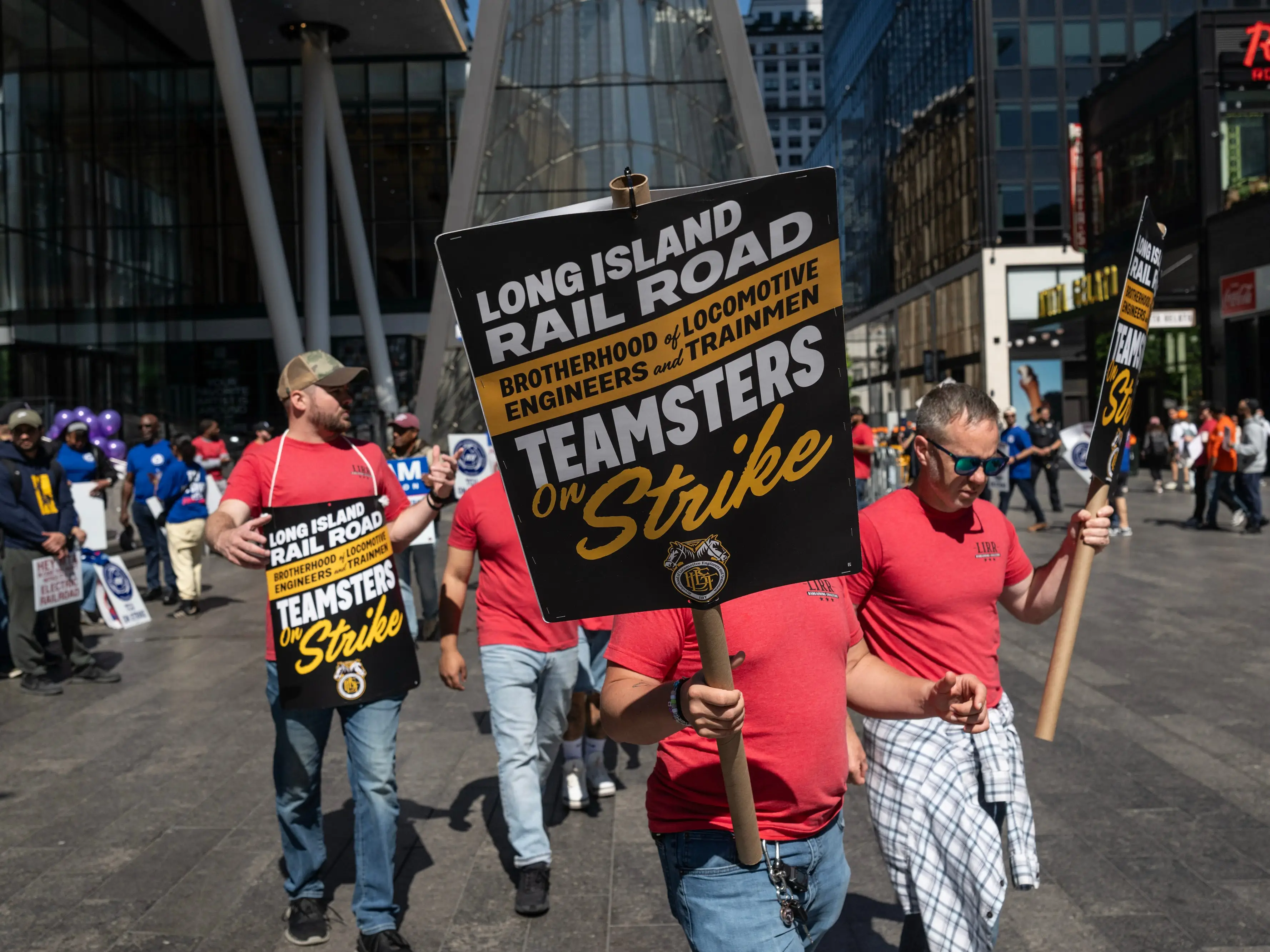 Striking workers on the Long Island Railroad