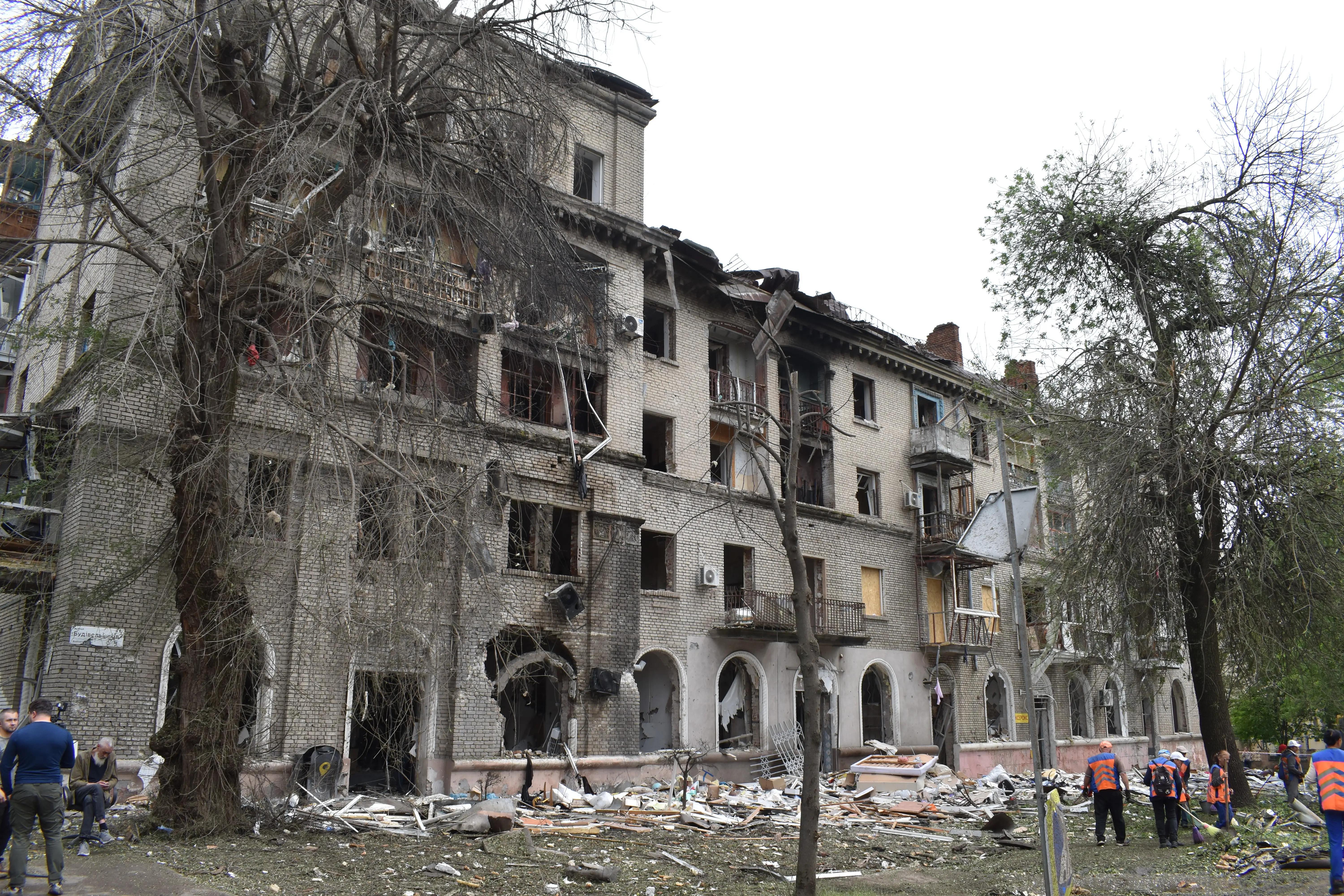 A badly damaged building in the Ukrainian city of Dnipro.