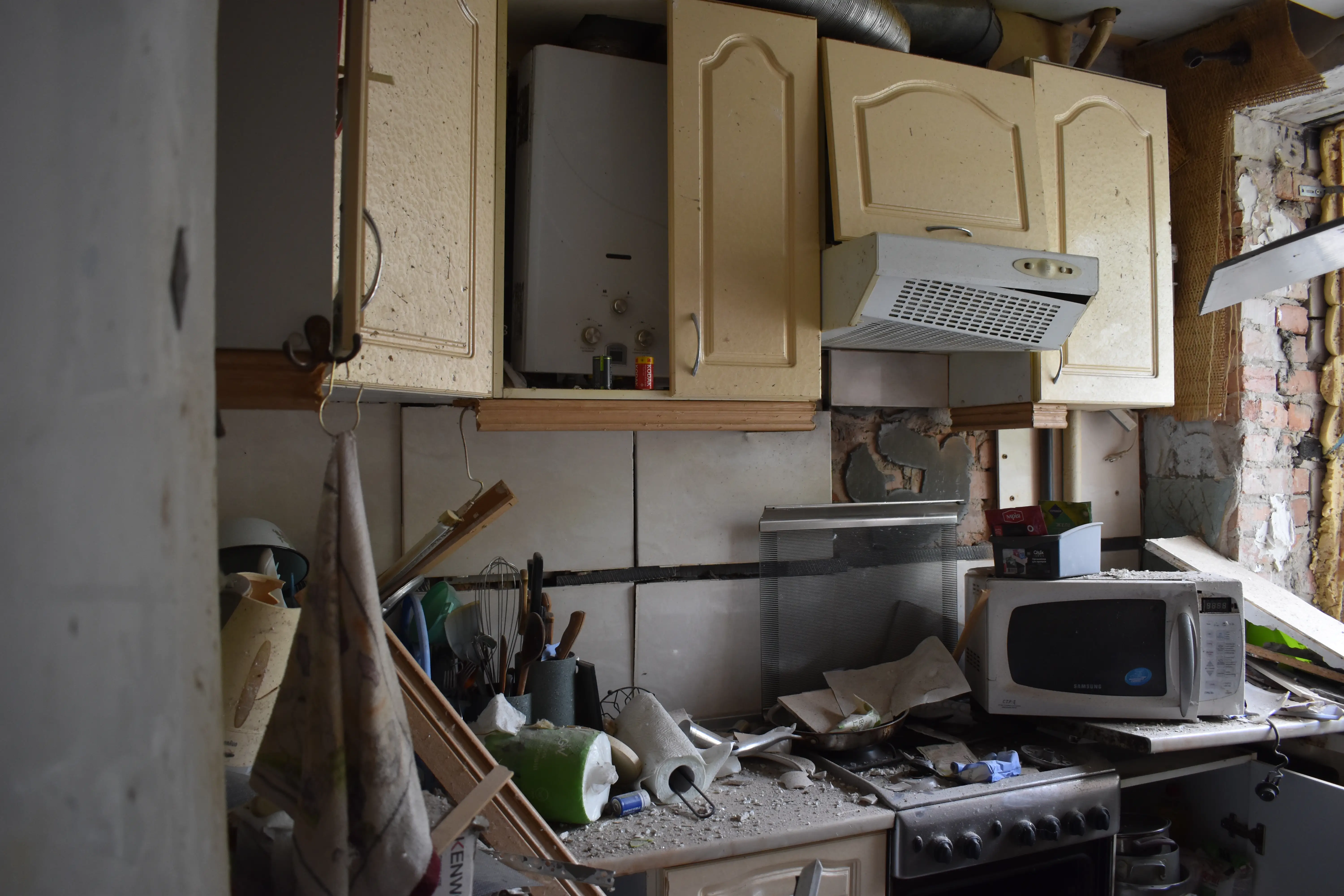 A destroyed kitchen in Dnipro.