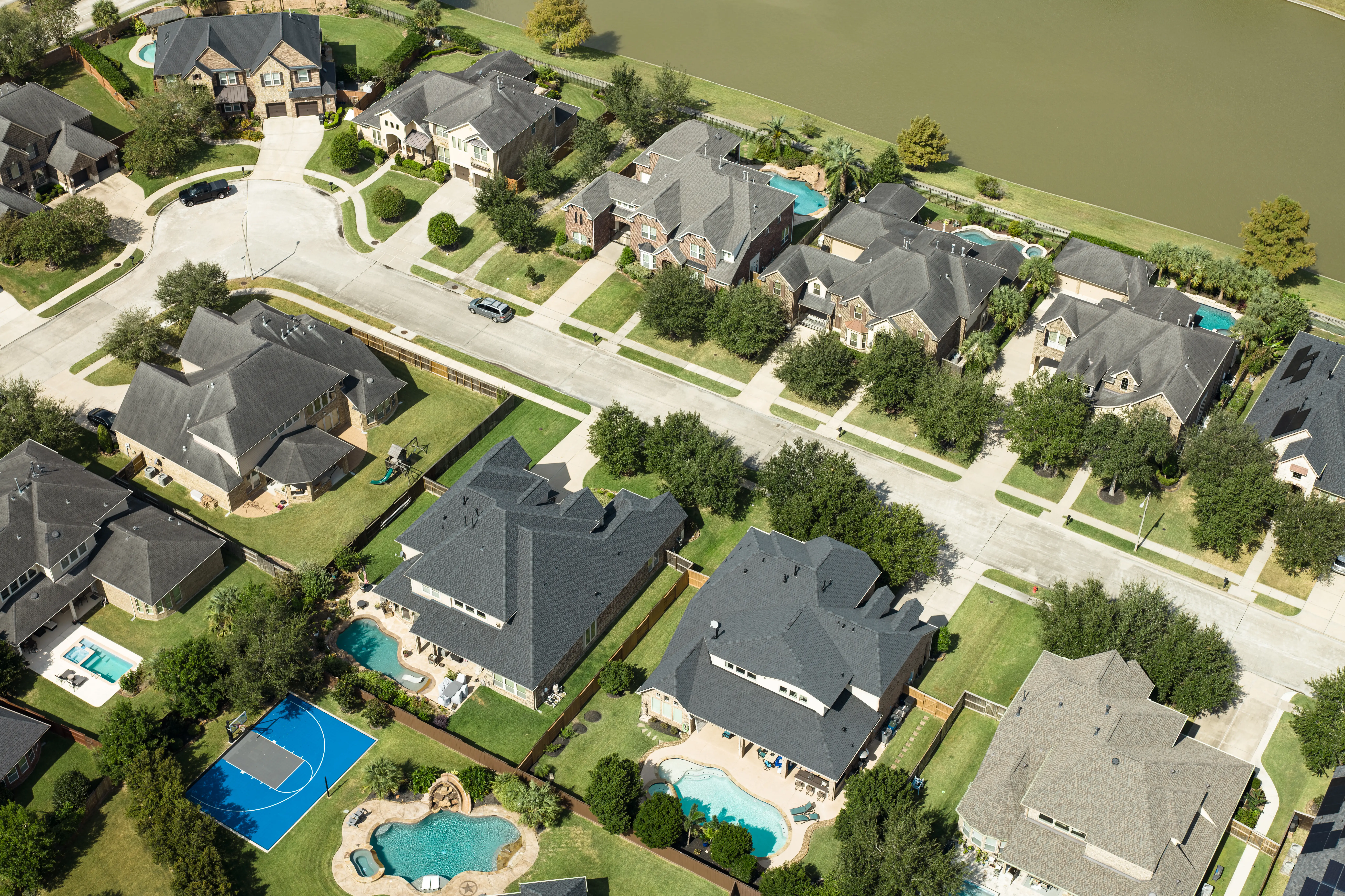 Aerial shot of a residential subdivision in League City, Texas.