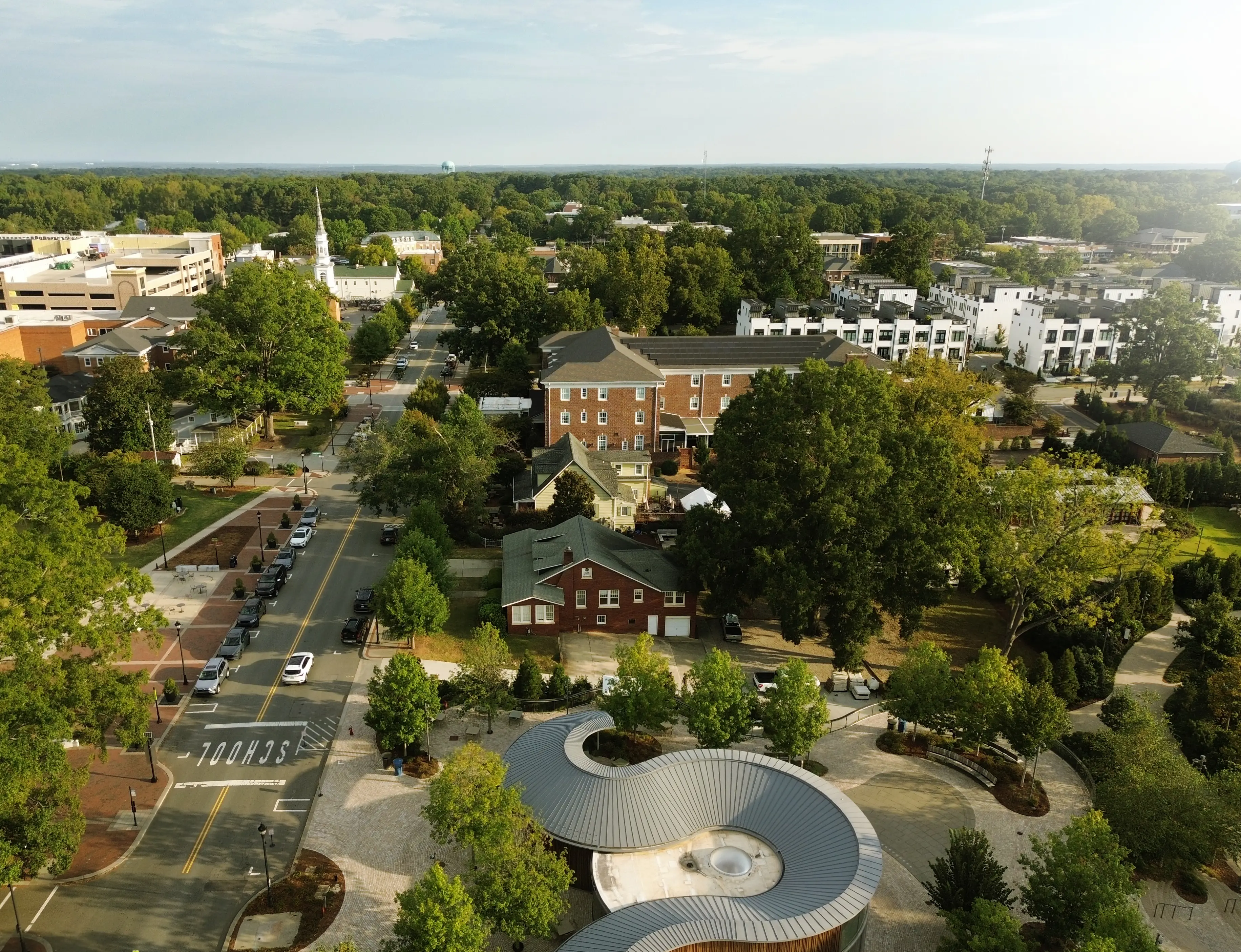 Aerial view of downtown Cary, North Carolina.