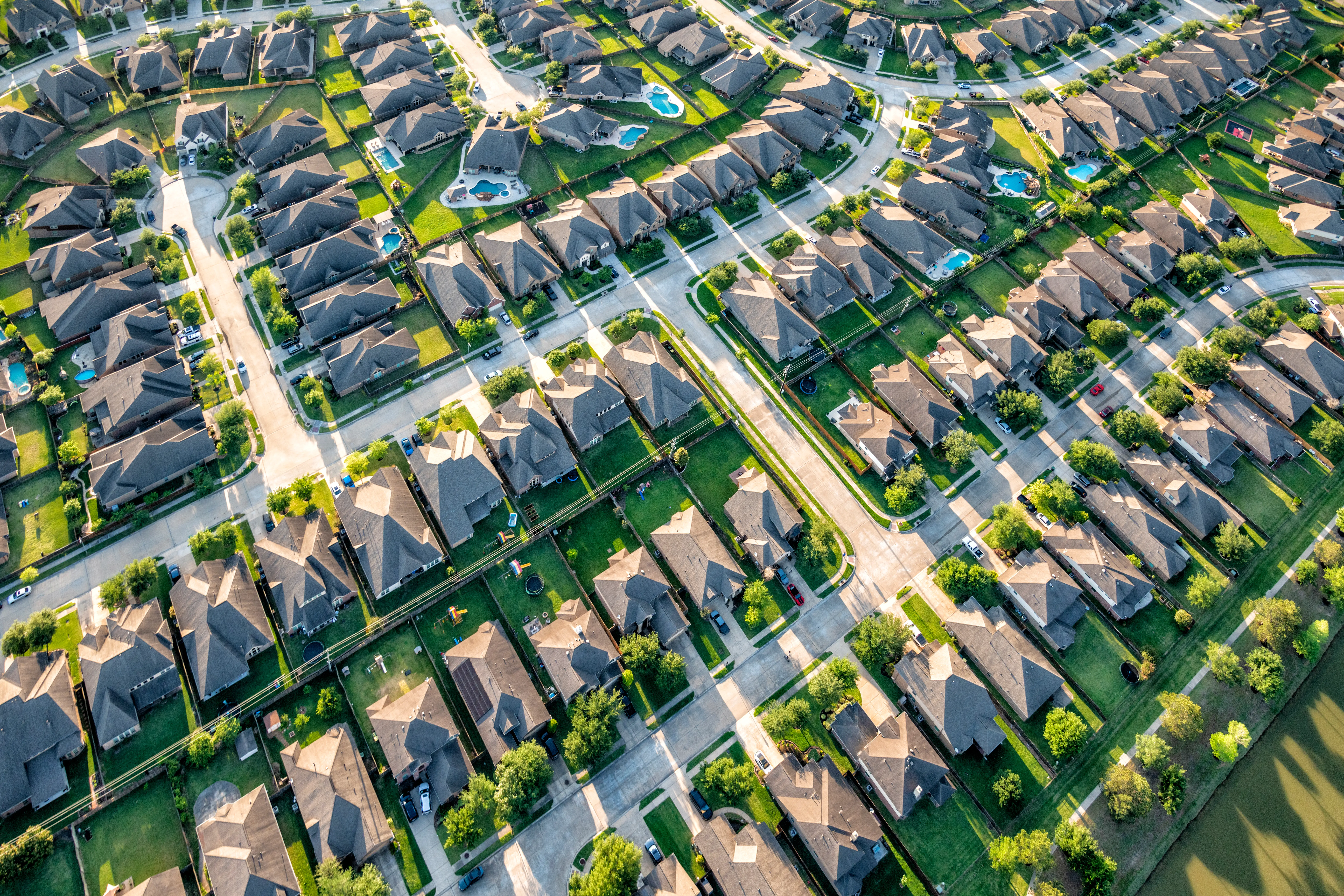 Aerial view of a large suburban housing subdivision in Texas.