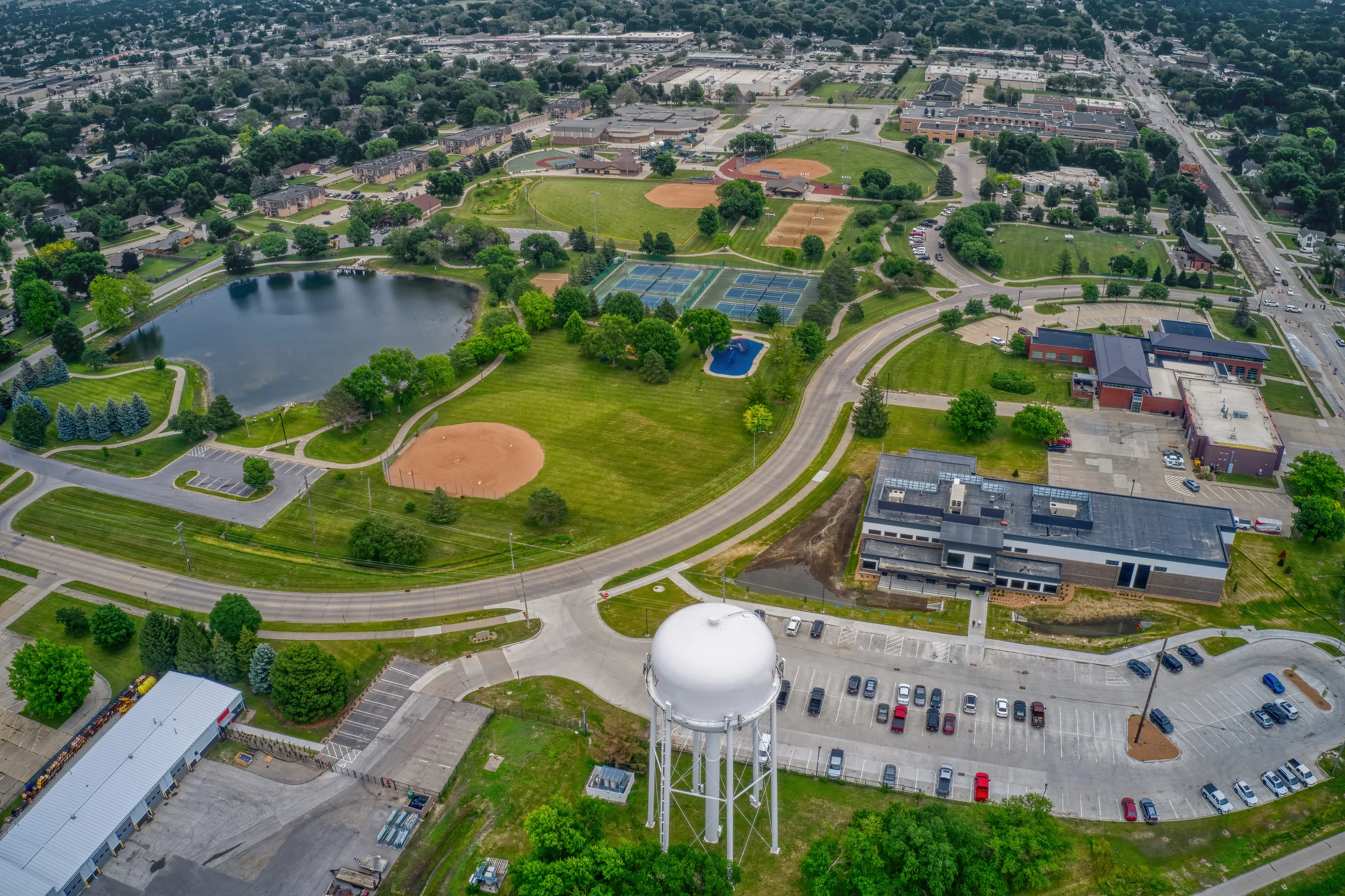 Aerial view of a town in Iowa.