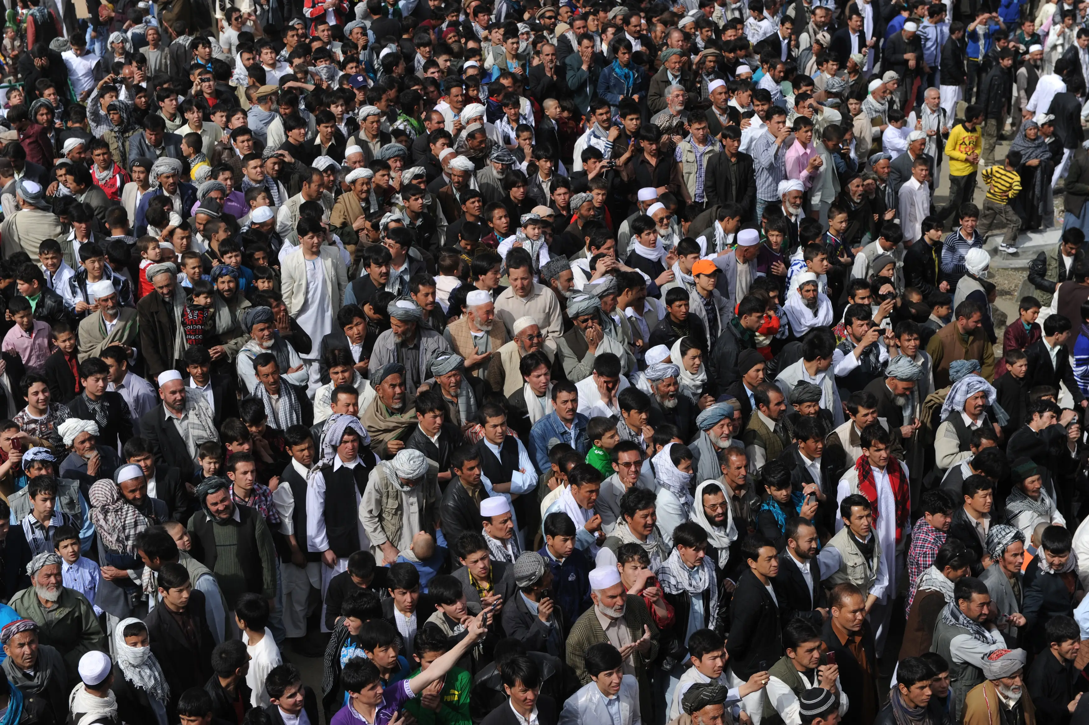 Crowd of people in Kabul, Afghanistan.