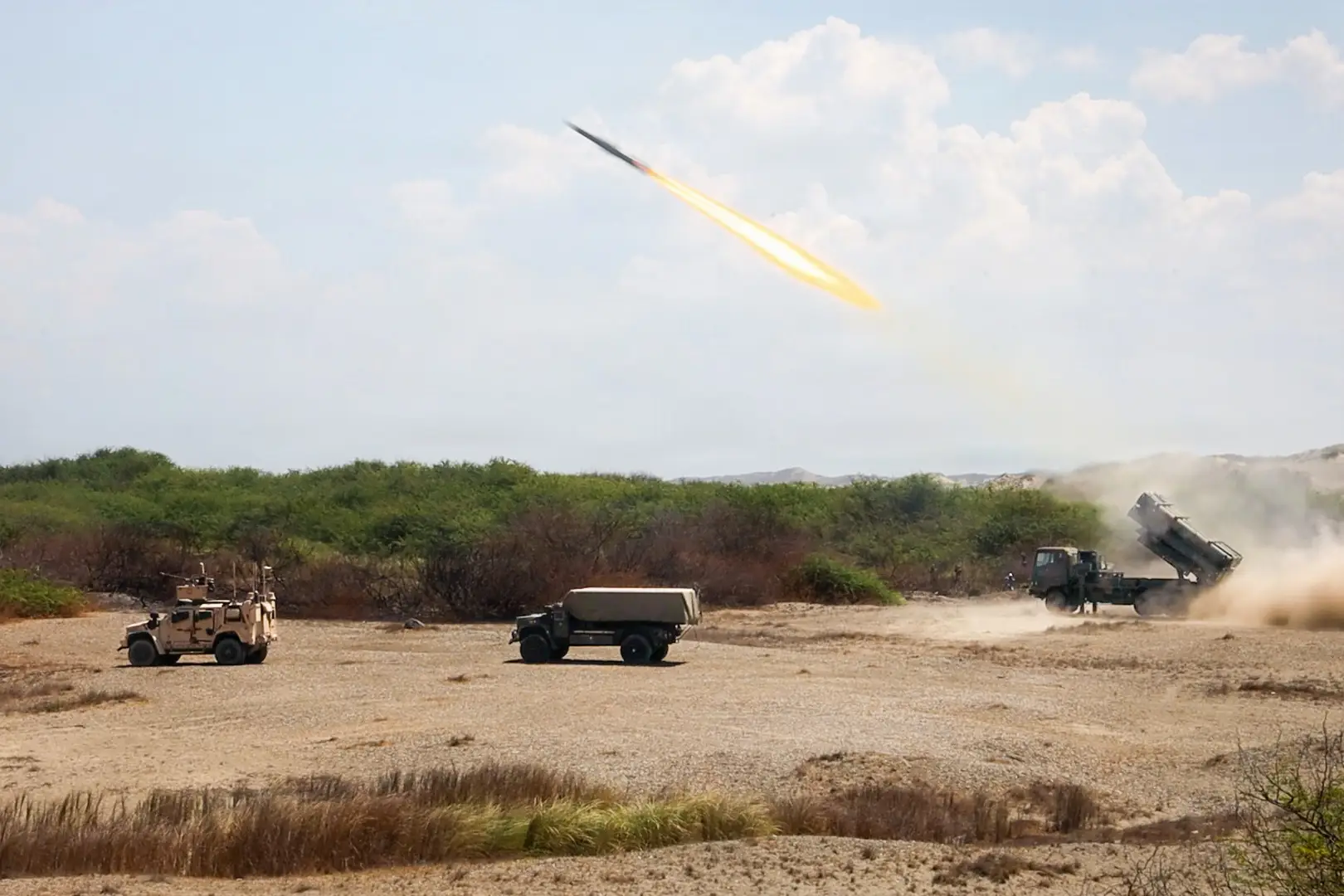 A missile is fired from a truck.