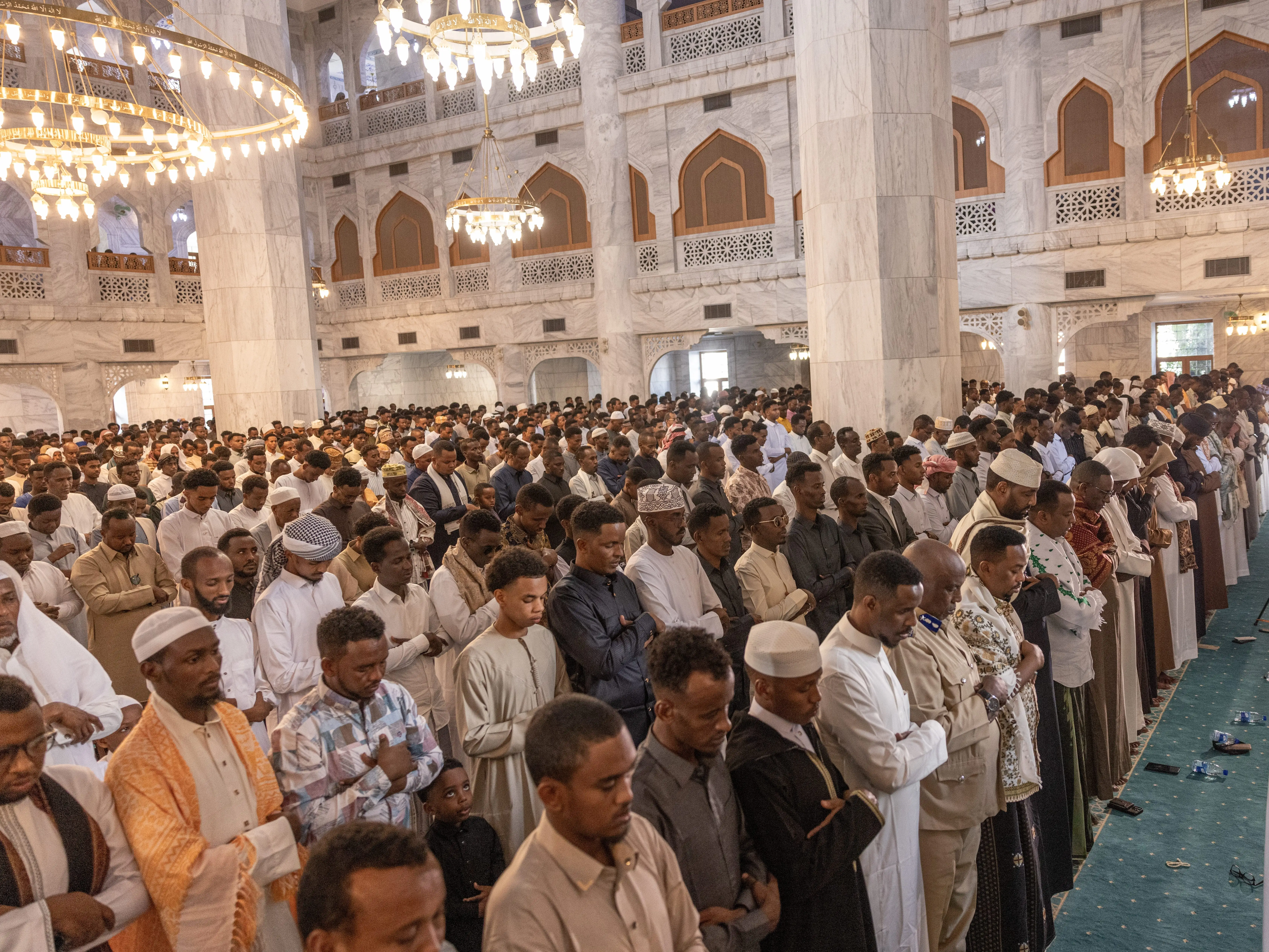 People praying at a mosque in Mogadishu, Somalia.
