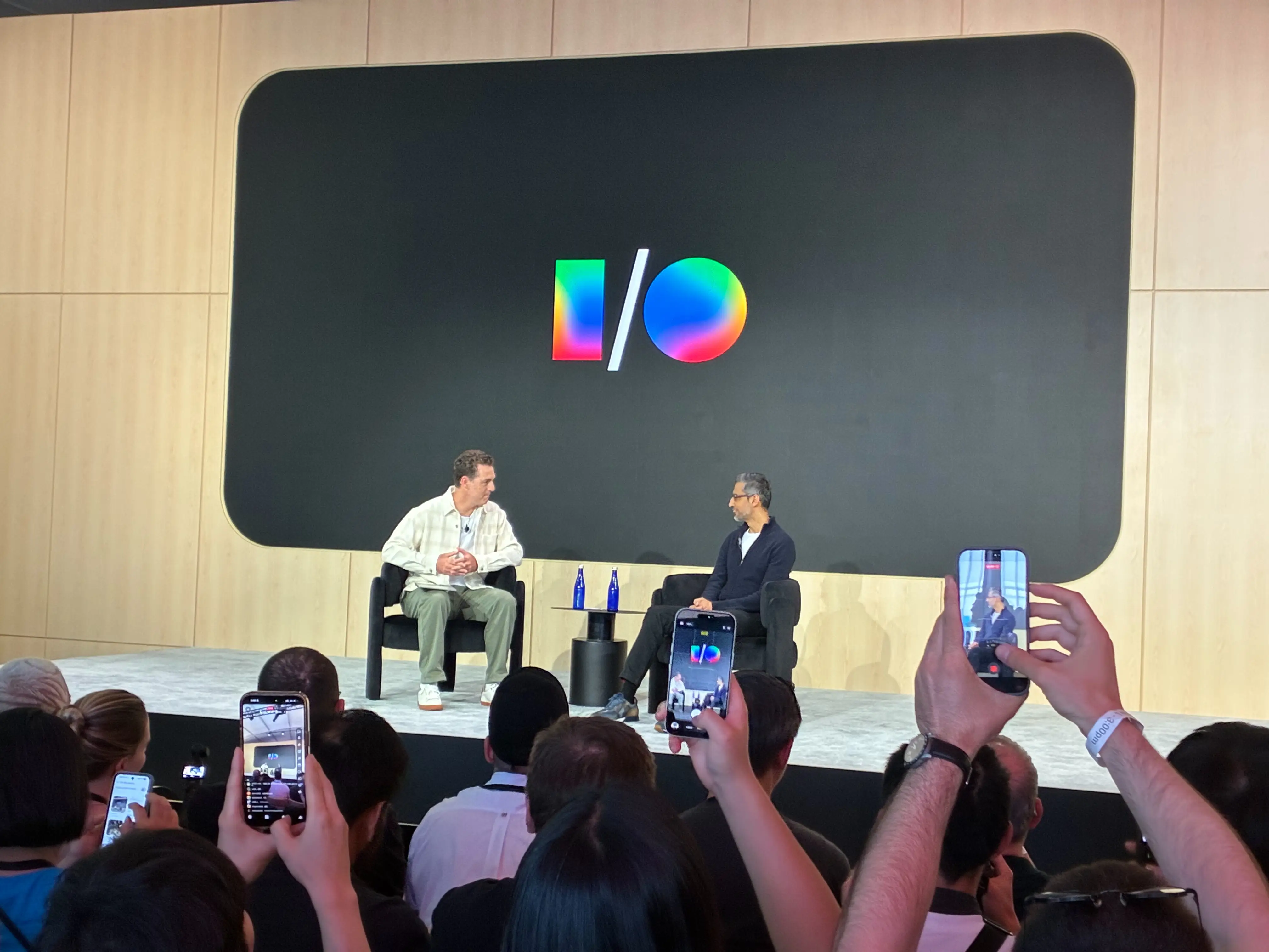 Google CEO Sundar Pichai talks on stage at the company's I/O conference in Silicon Valley