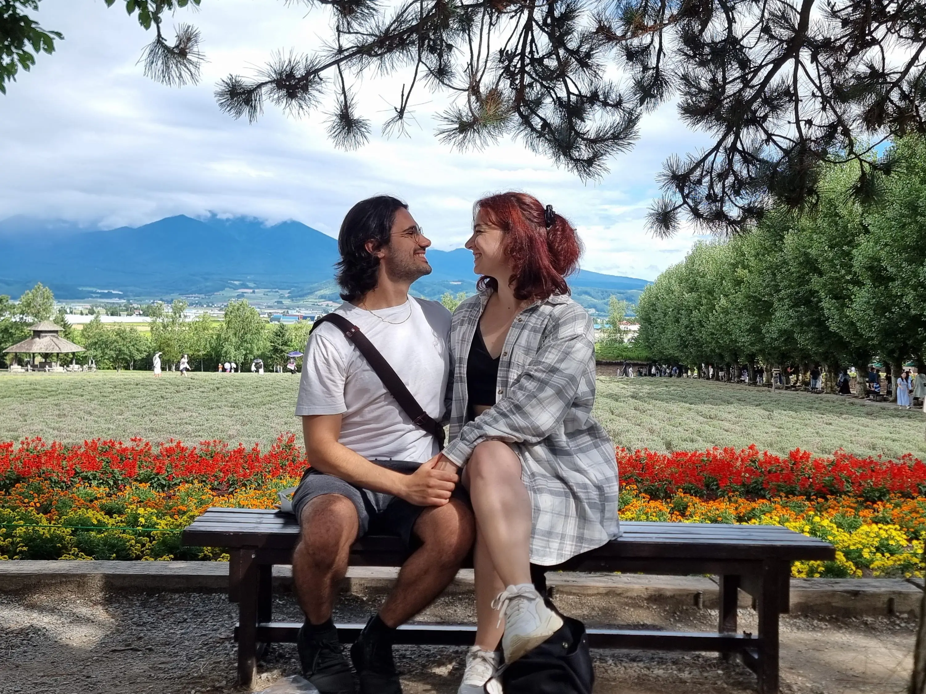 A couple posing in Hokkaido.