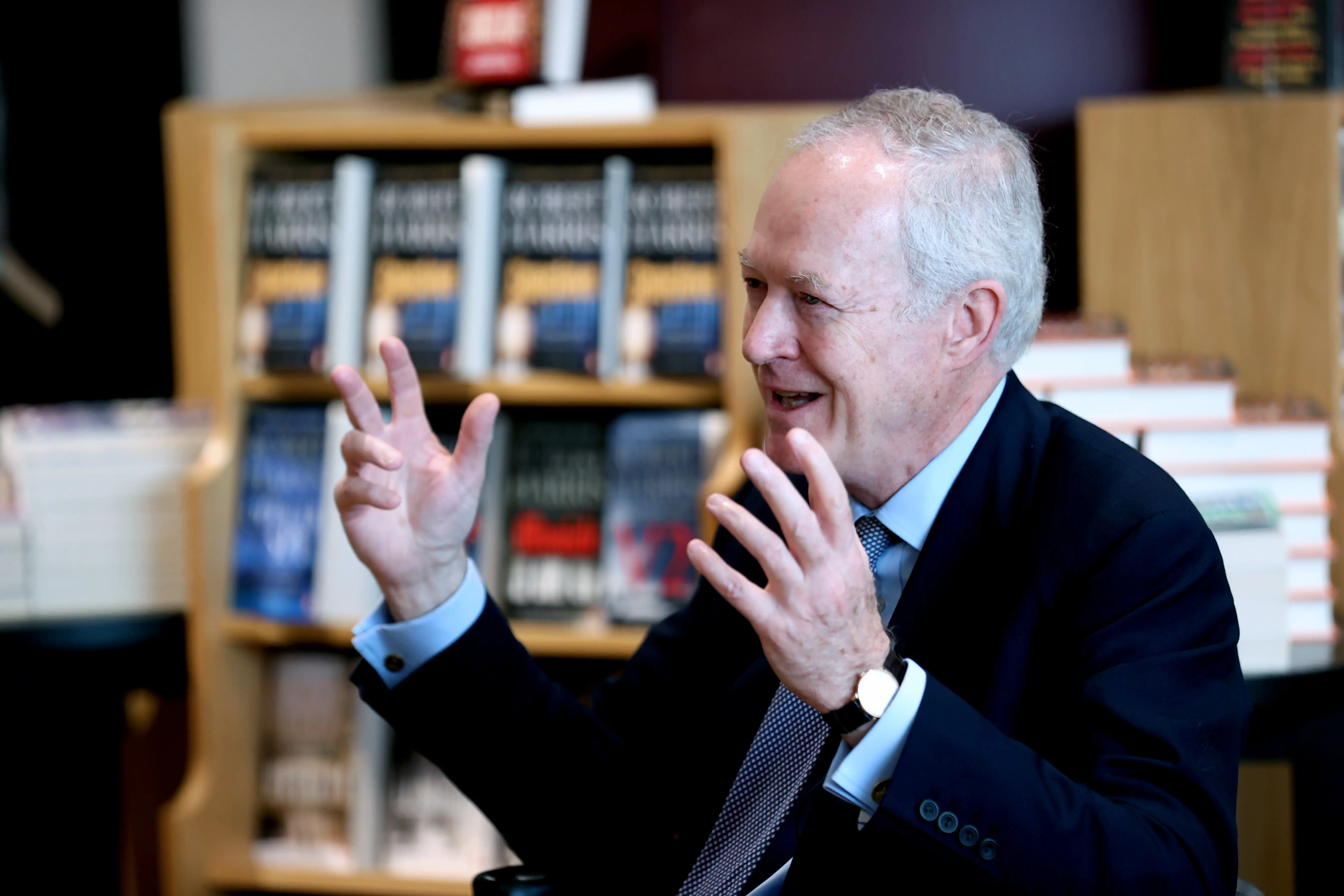Barnes & Noble CEO James Daunt speaks inside a Waterstones store.