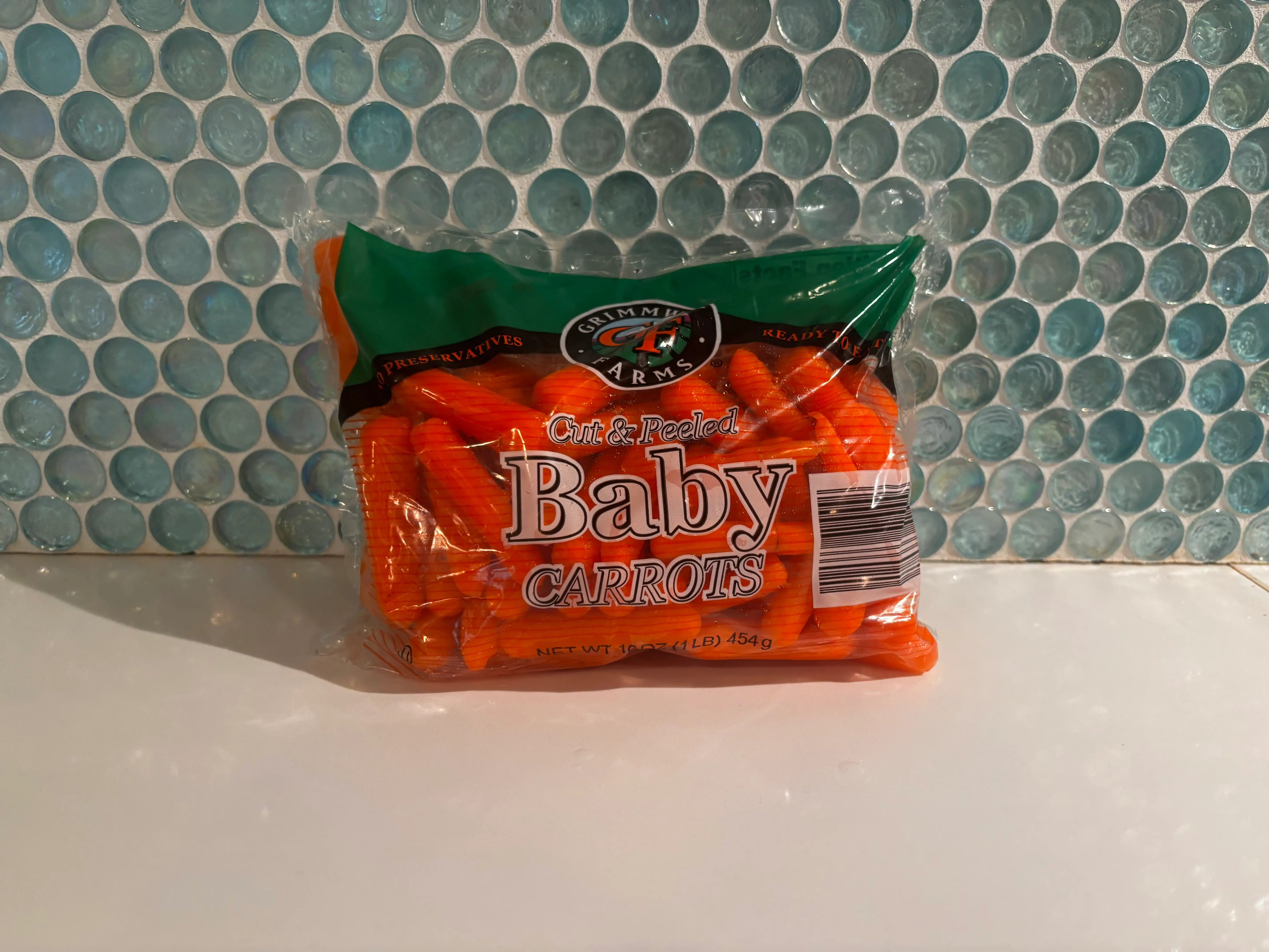 Peeled baby carrots in a bag