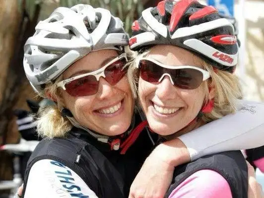 twin sisters in bicycle gear