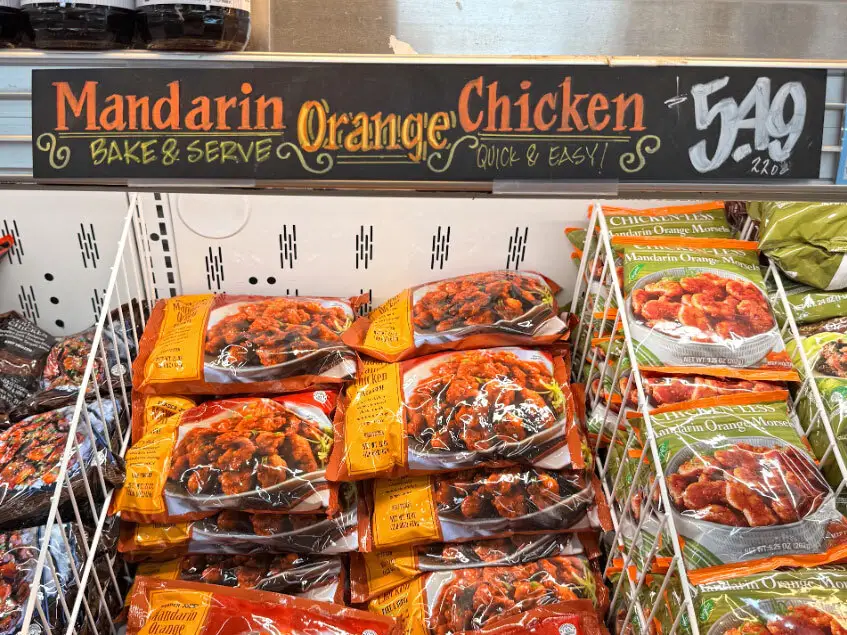 Several bags of Trader Joe's Mandarin-orange chicken.
