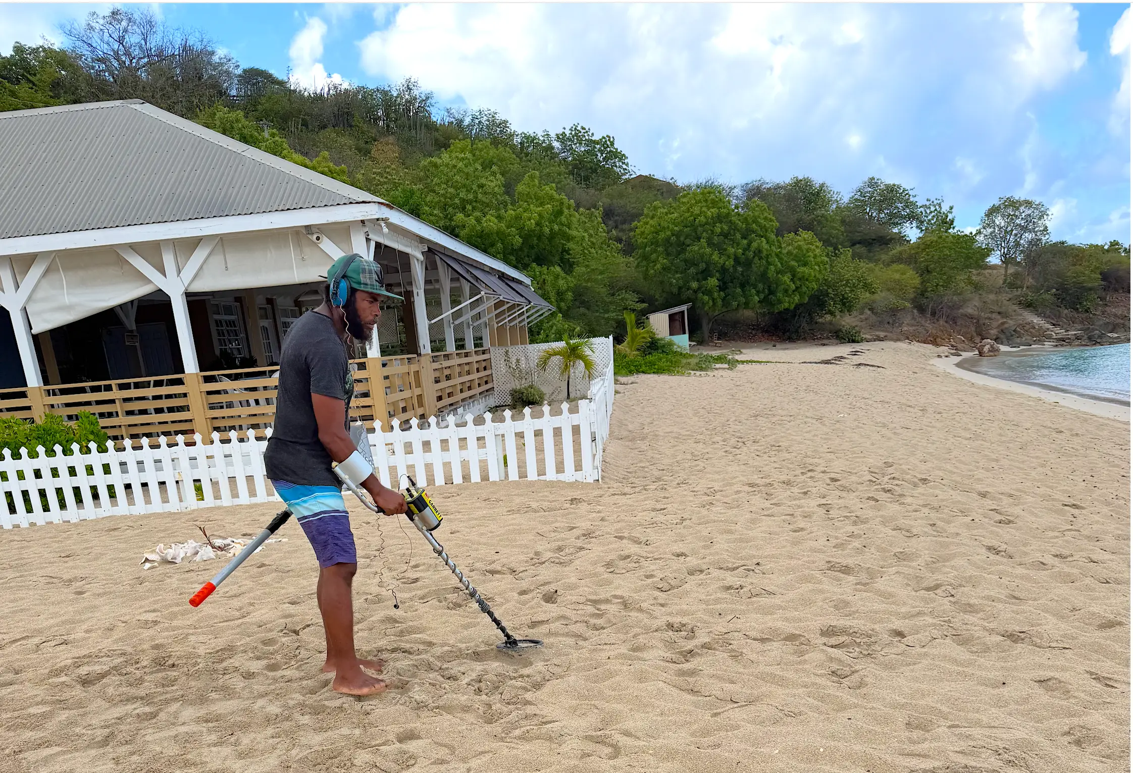 Winston scanning the beach.