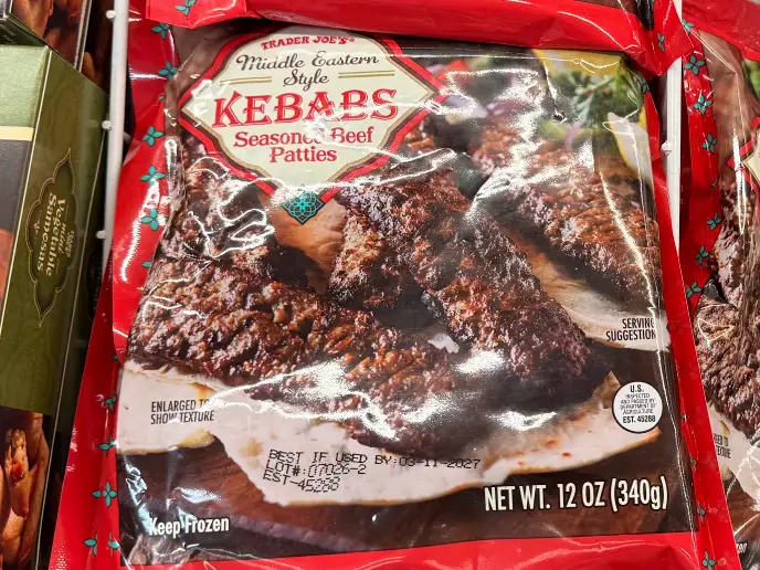 A bag of Trader Joe's Middle Eastern-style kebabs.