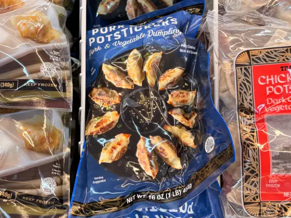 A bag of Trader Joe's pork gyoza potstickers.
