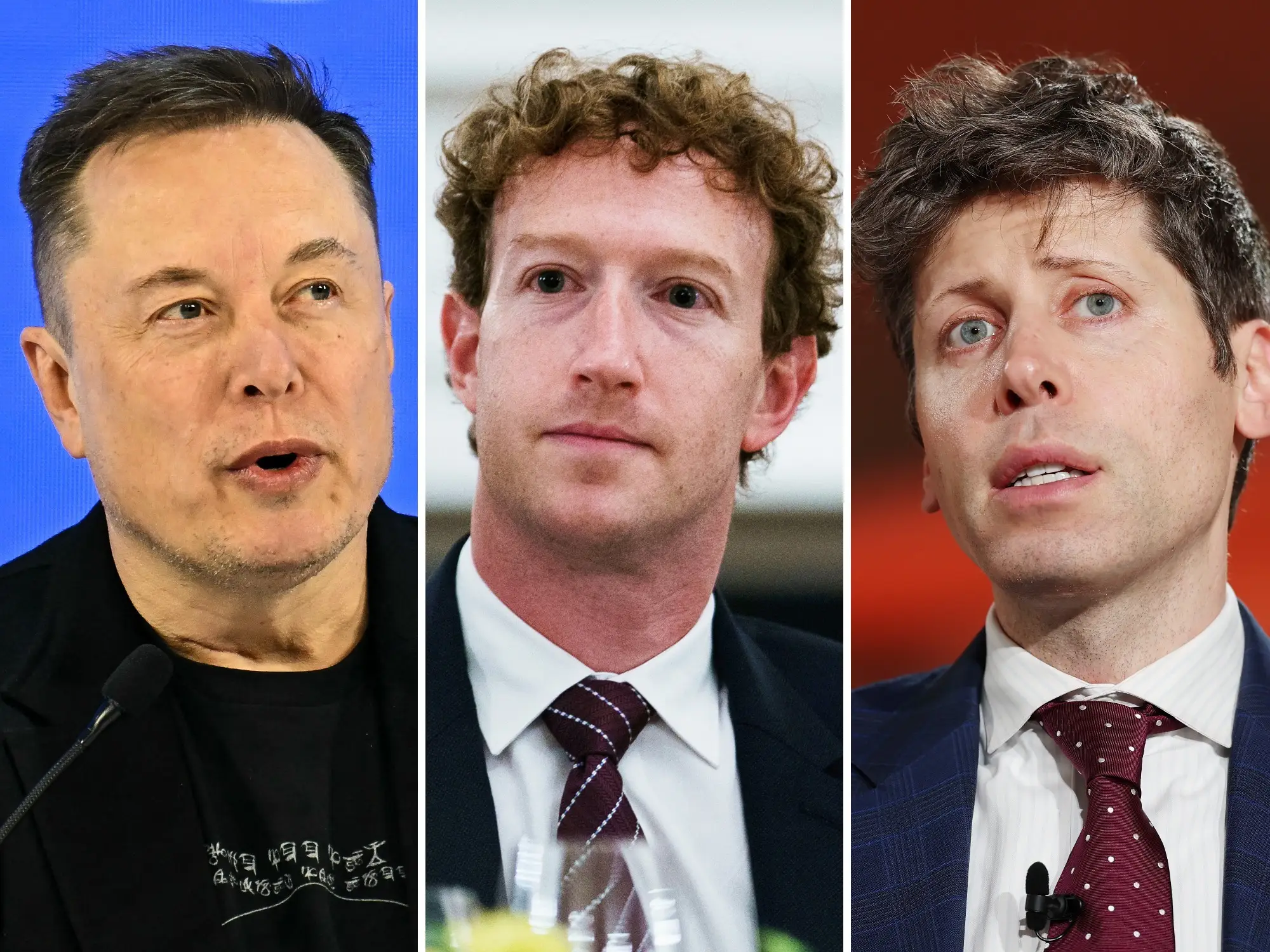 Elon Musk, Mark Zuckerberg, and Sam Altman
