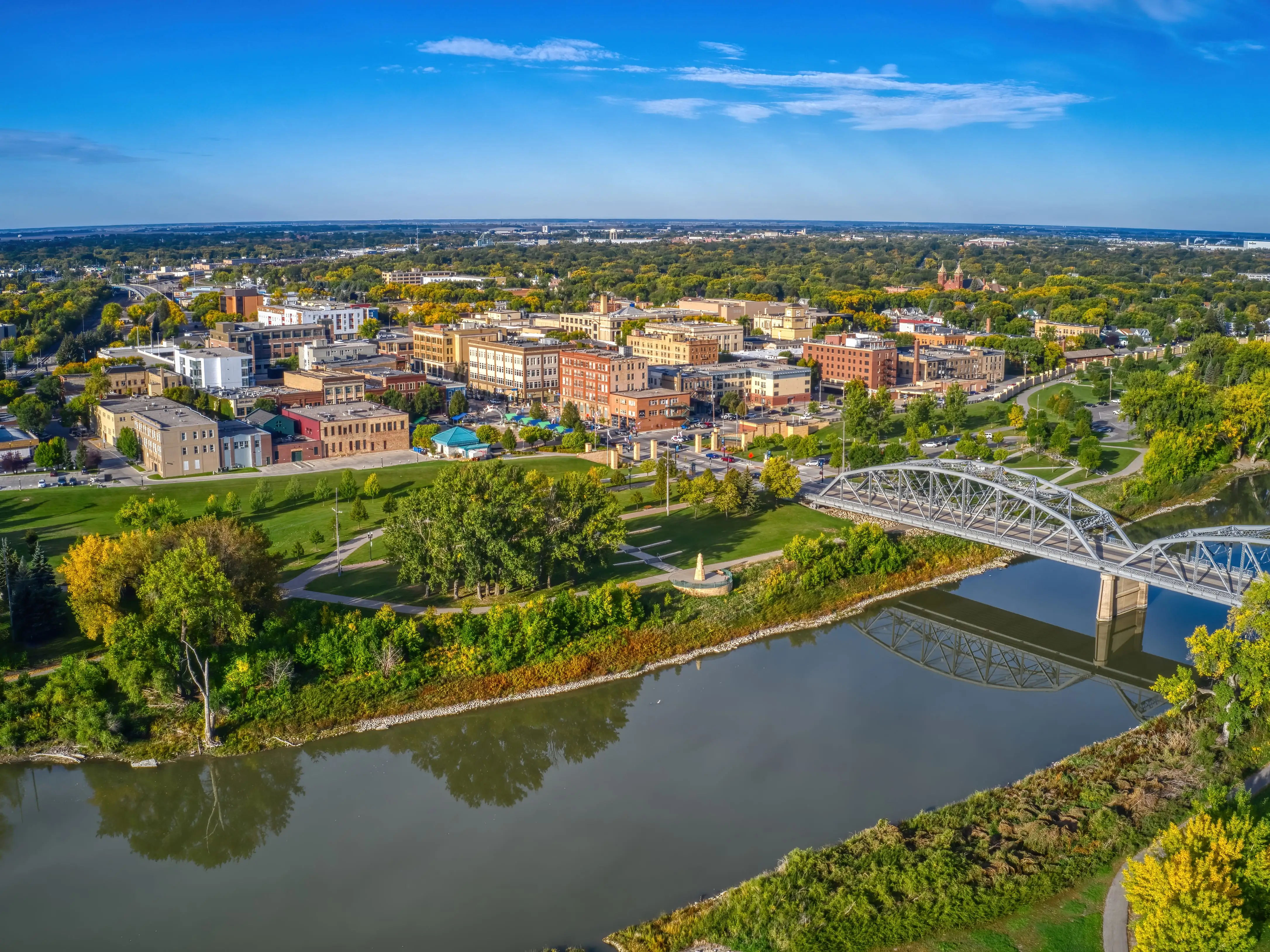 Aerial View of Grand Forks, North Dakota in Autumn