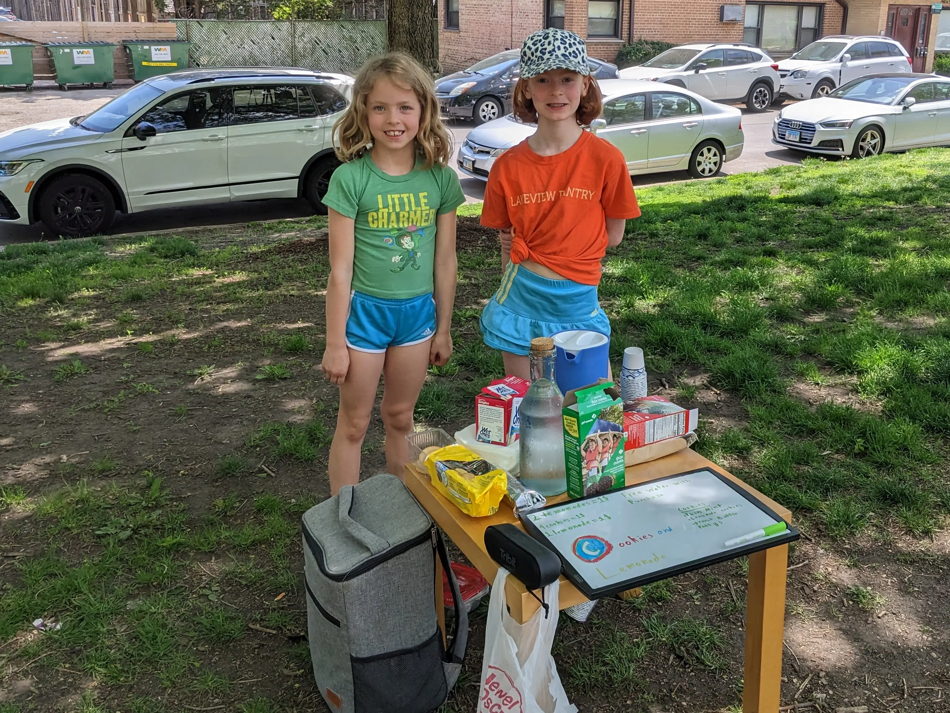 Two girls selling cookies