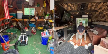 A man spent $3,000 transforming his old tool shed into an impressive man cave that doubles as a whiskey and cigar lounge