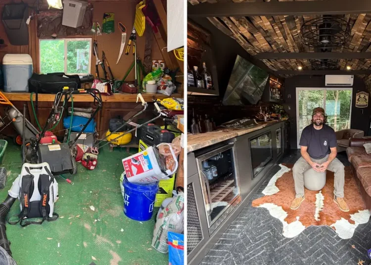 A man spent $3,000 transforming his old tool shed into an impressive man cave that doubles as a whiskey and cigar lounge