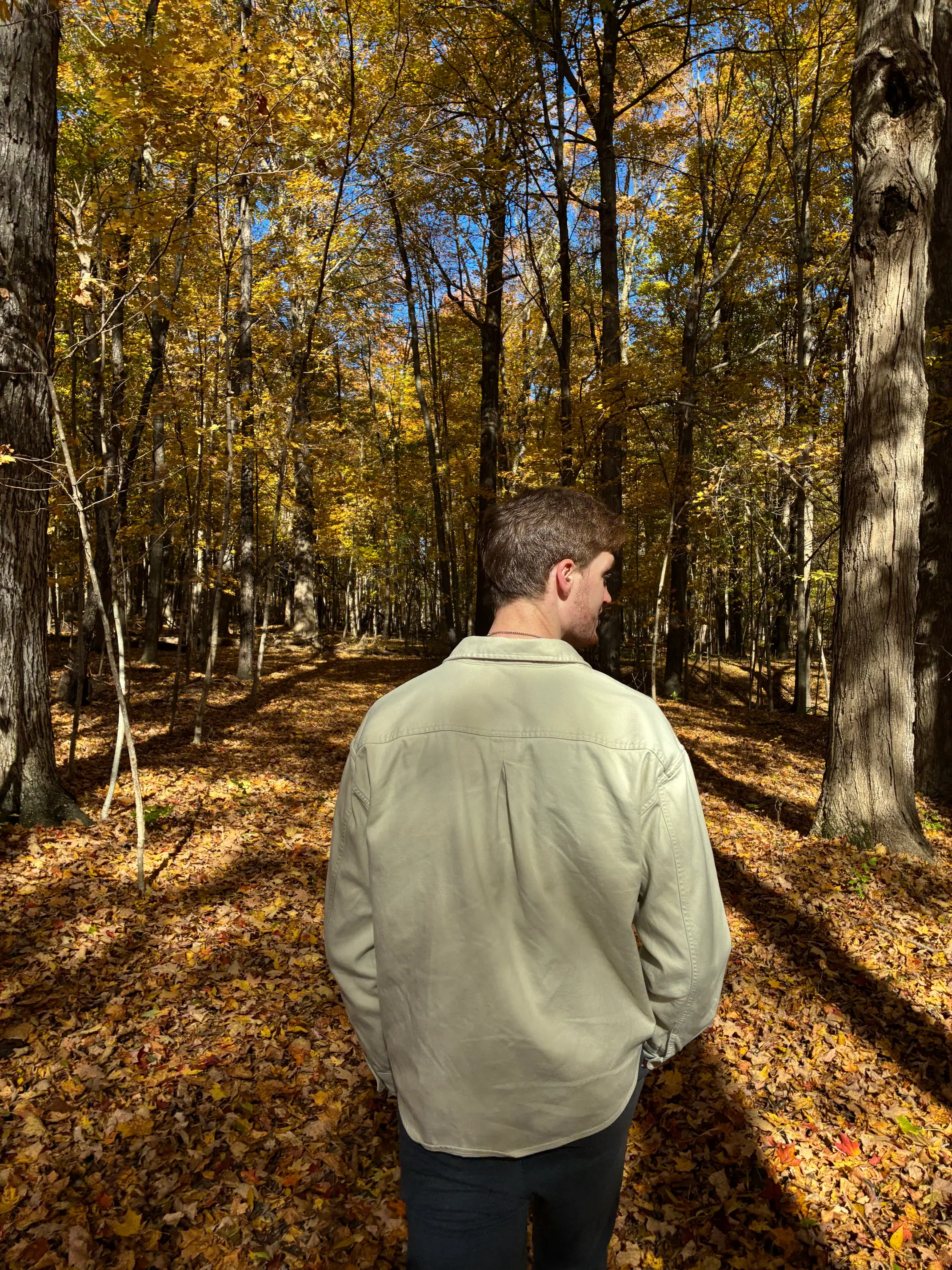 Katy M. Clark's son walking through the woods