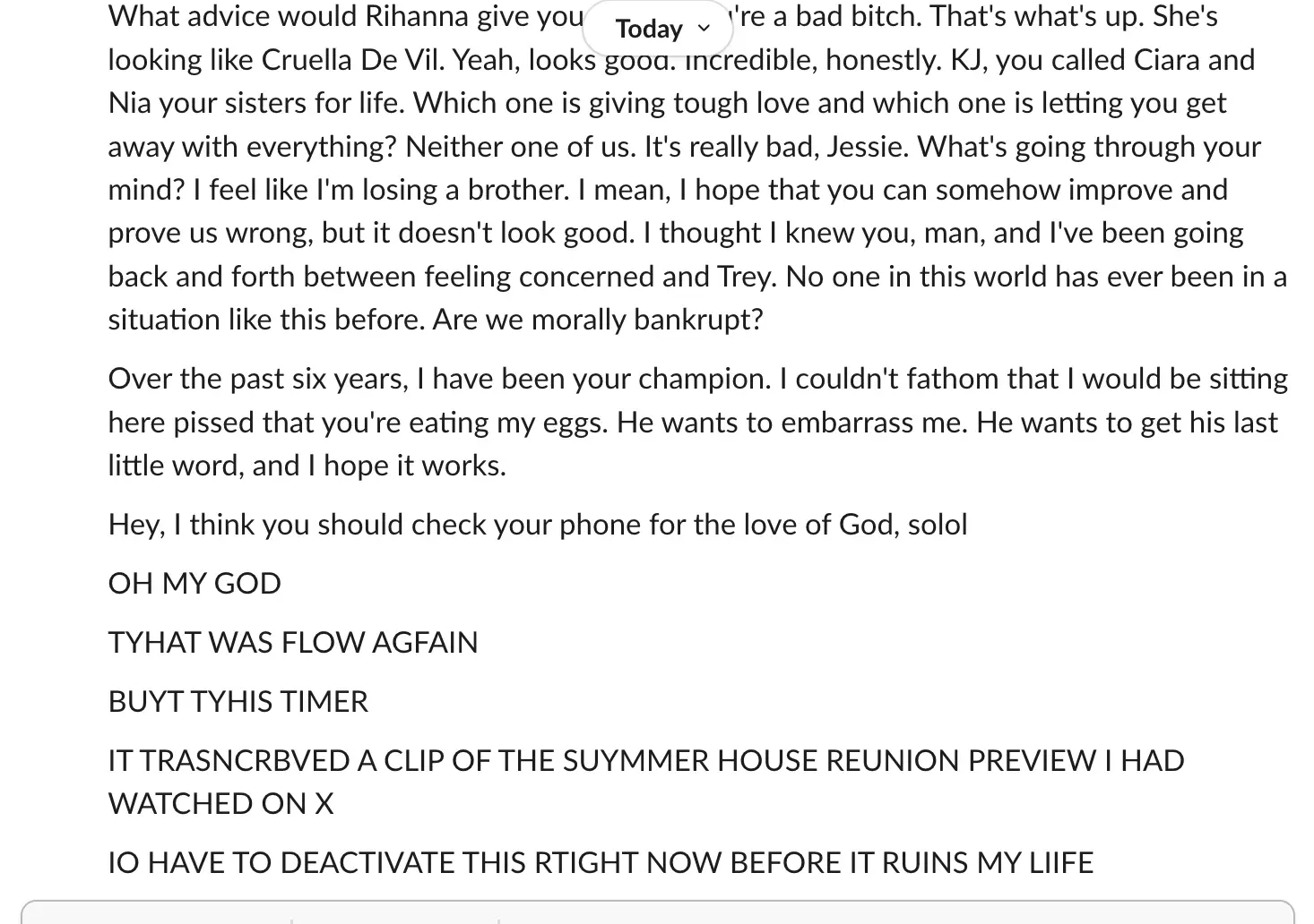 A transcript of a Bravo show