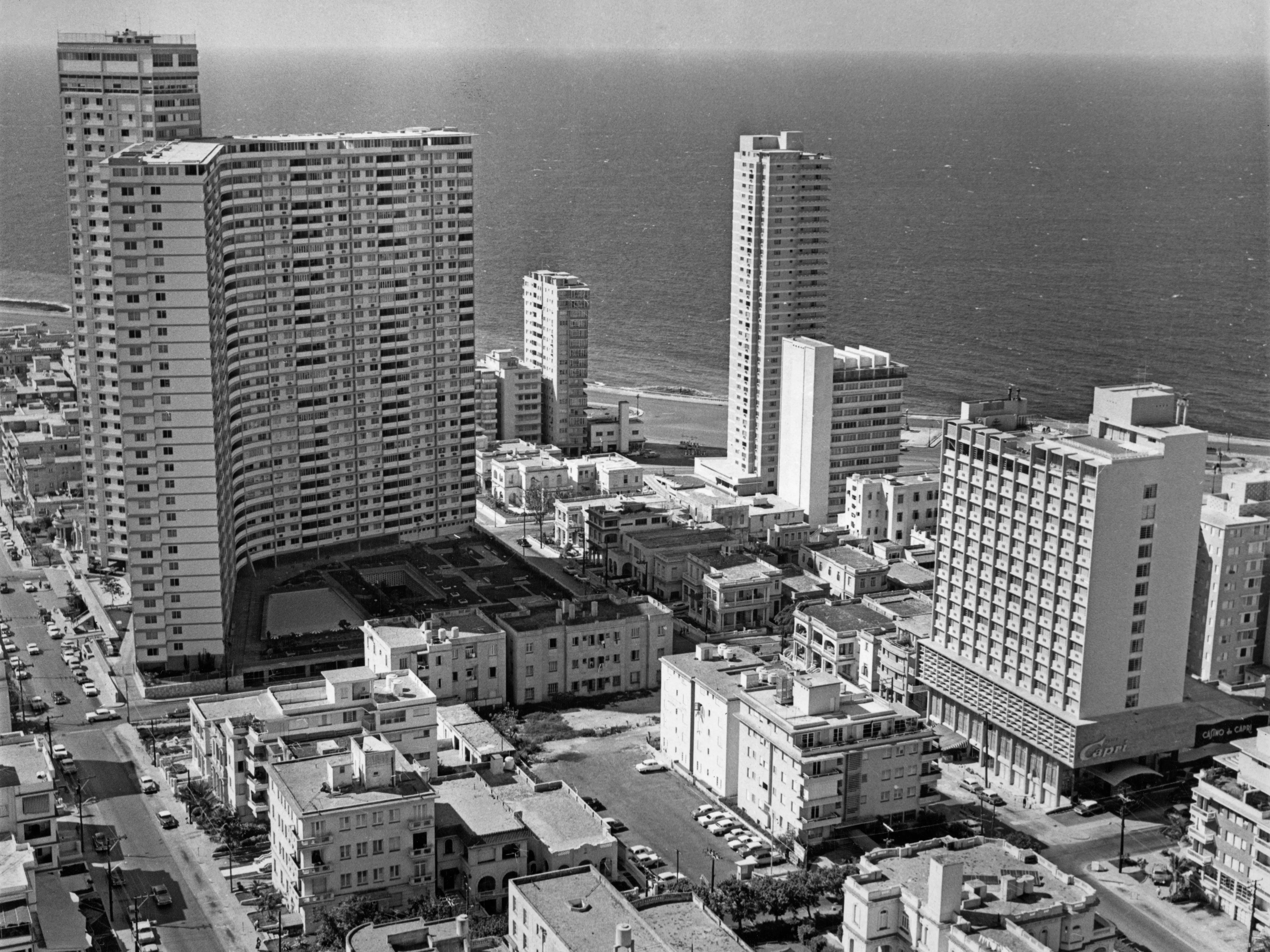 Aerial view of skyscrapers in Havana, Cuba, September 1958.