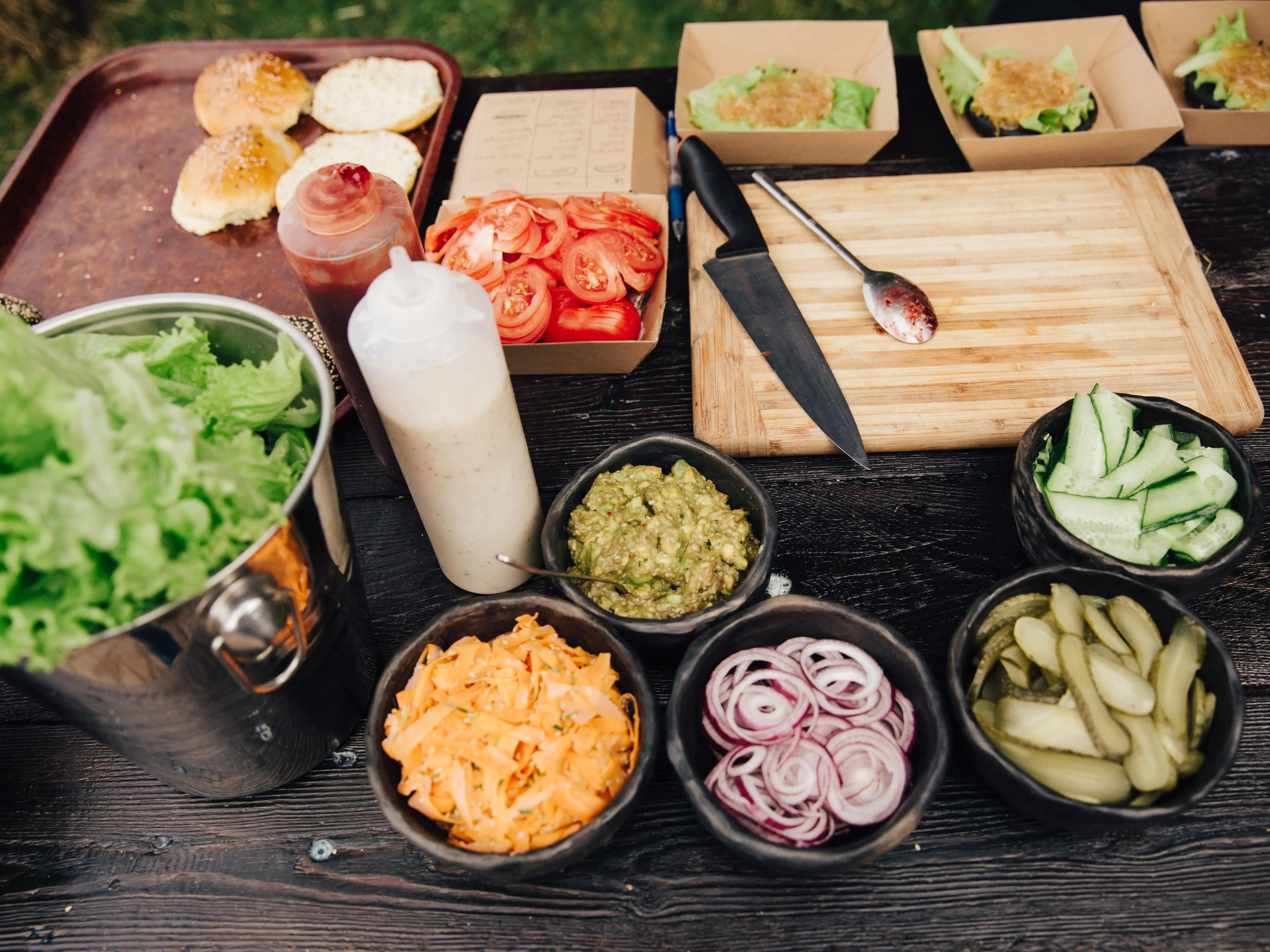 burger station at a barbecue
