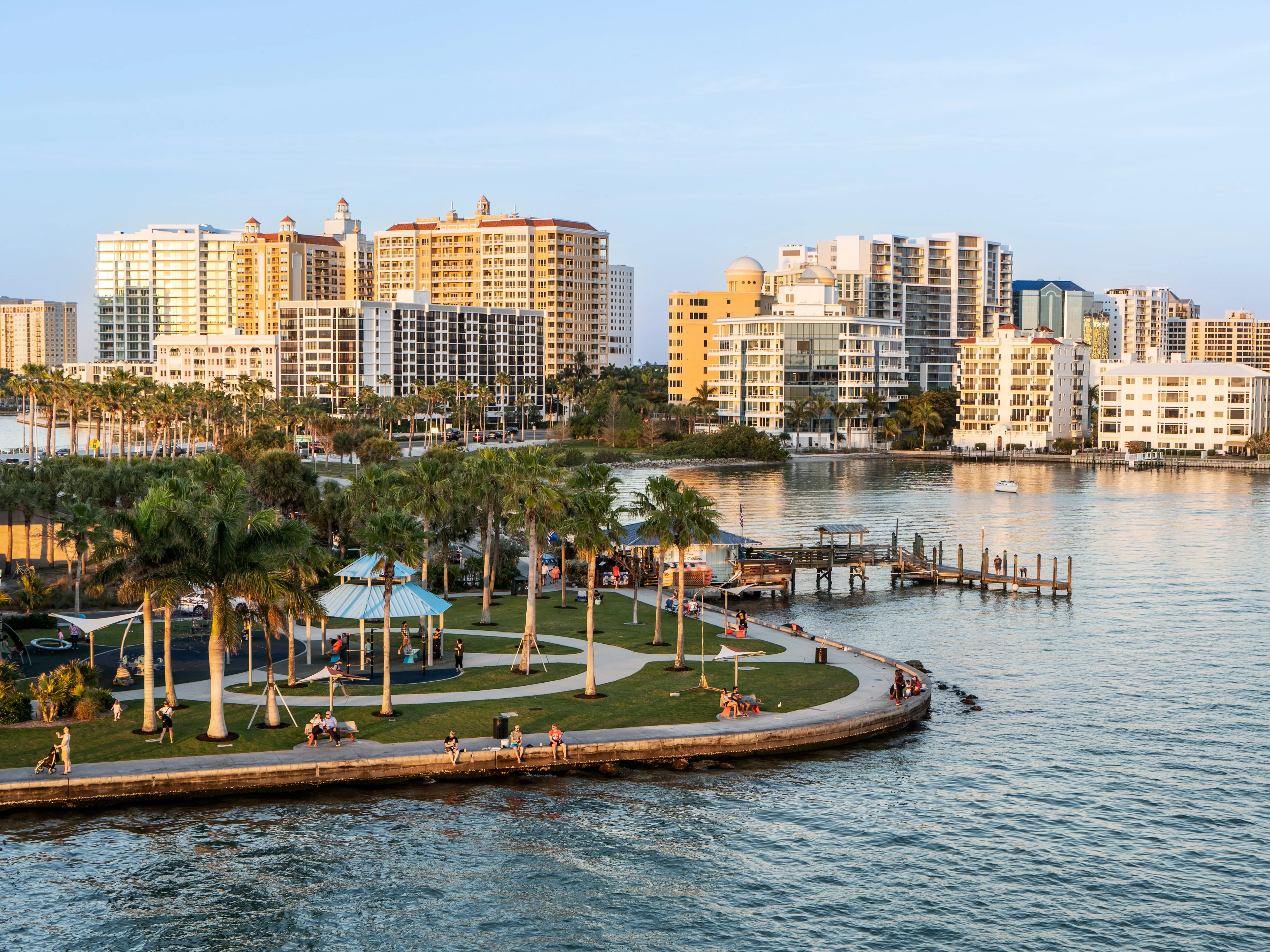 A sunset on buildings in Sarasota, Florida.
