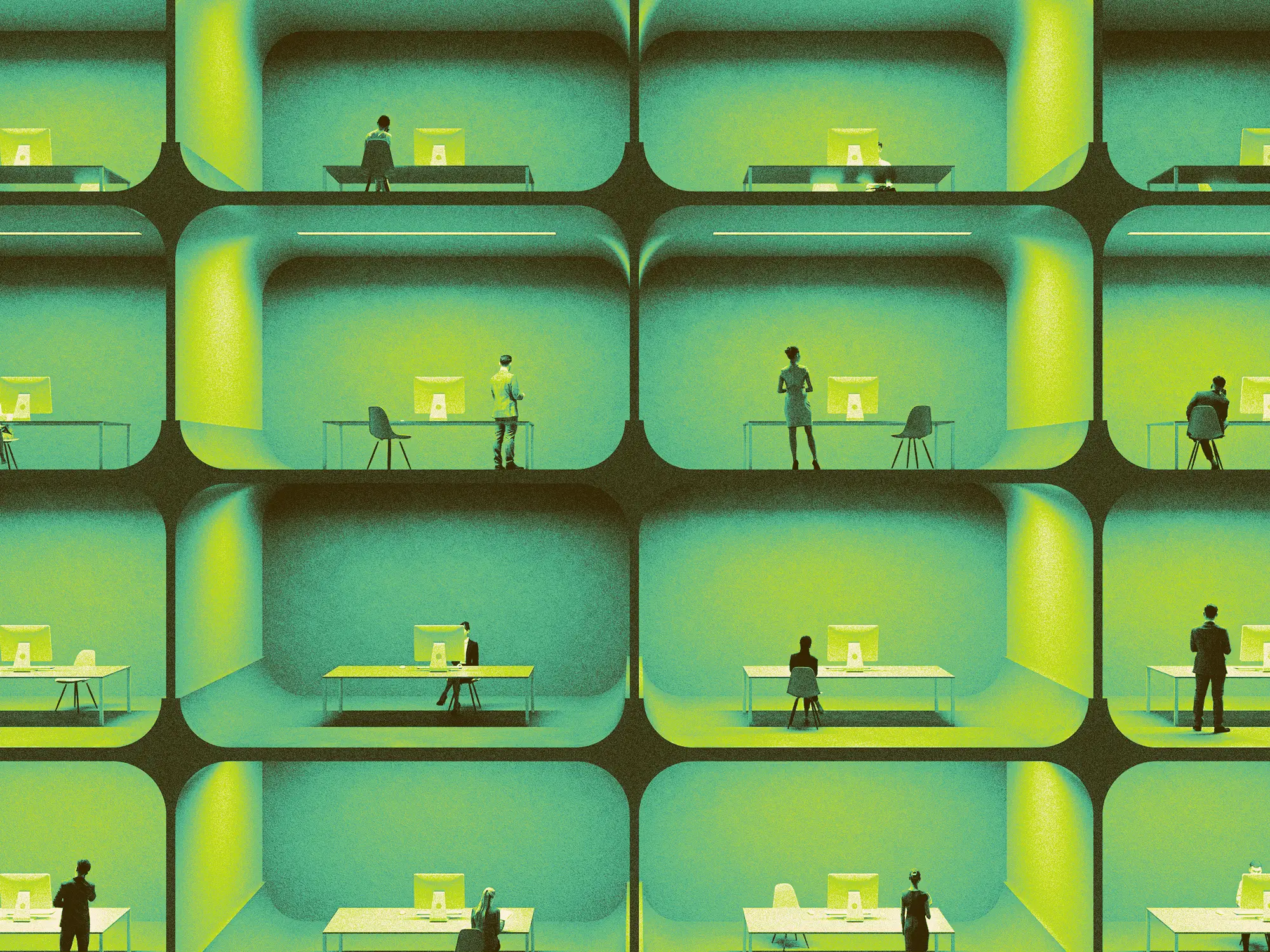 Office workers in cubicles