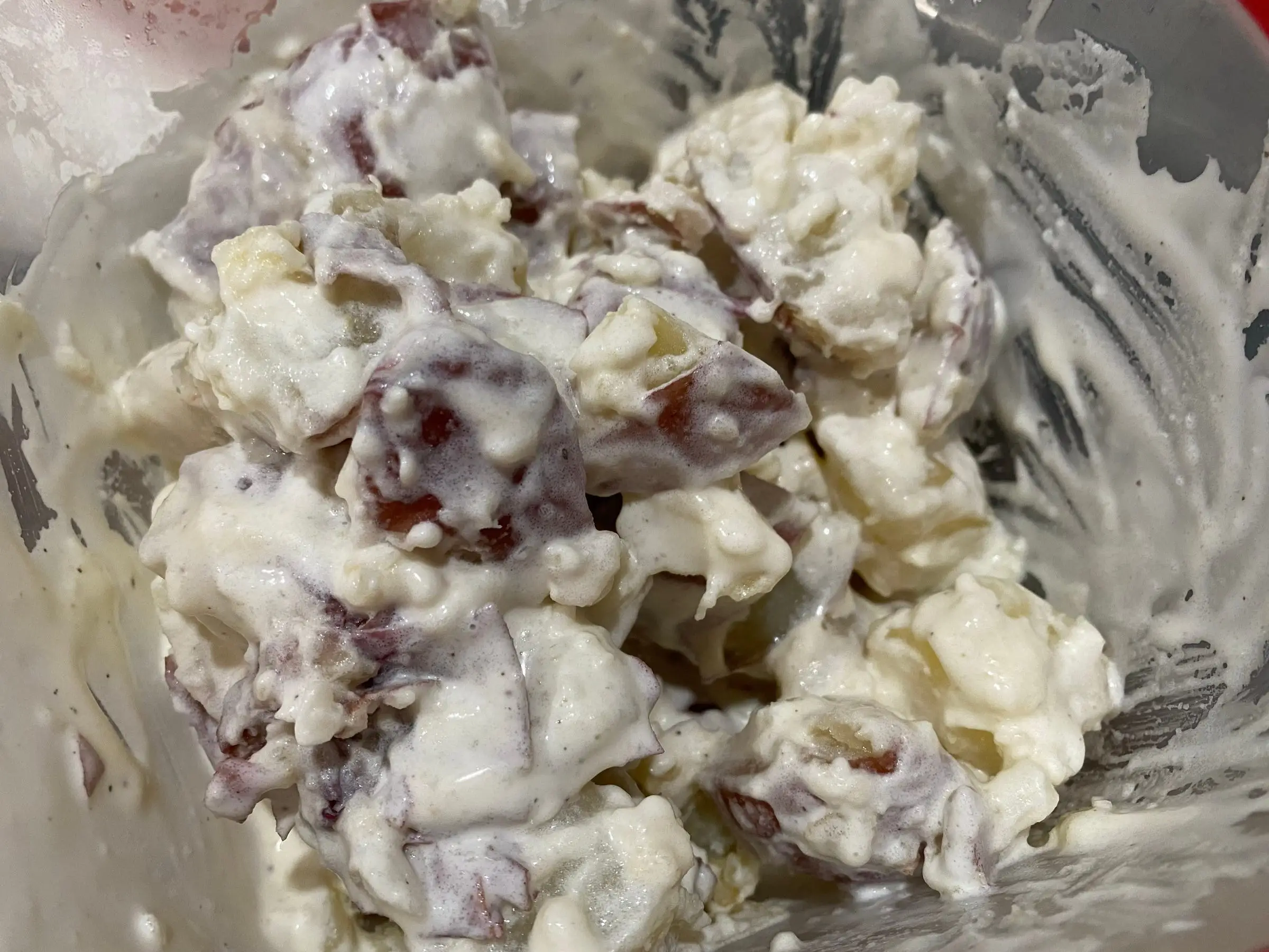 potatoes mashed in mayonaise-y sauce