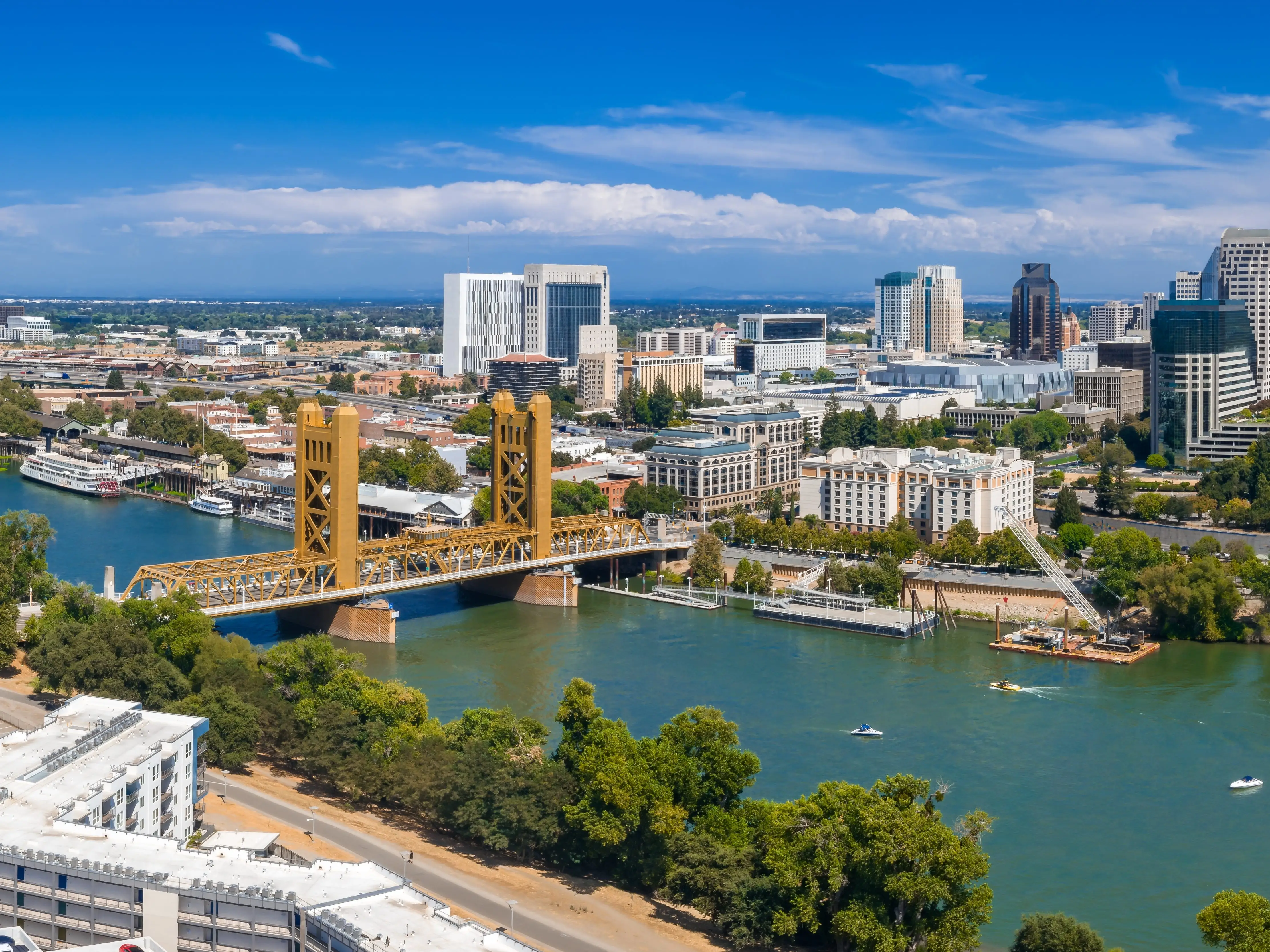 Bridge and buildings in Sacramento, California.