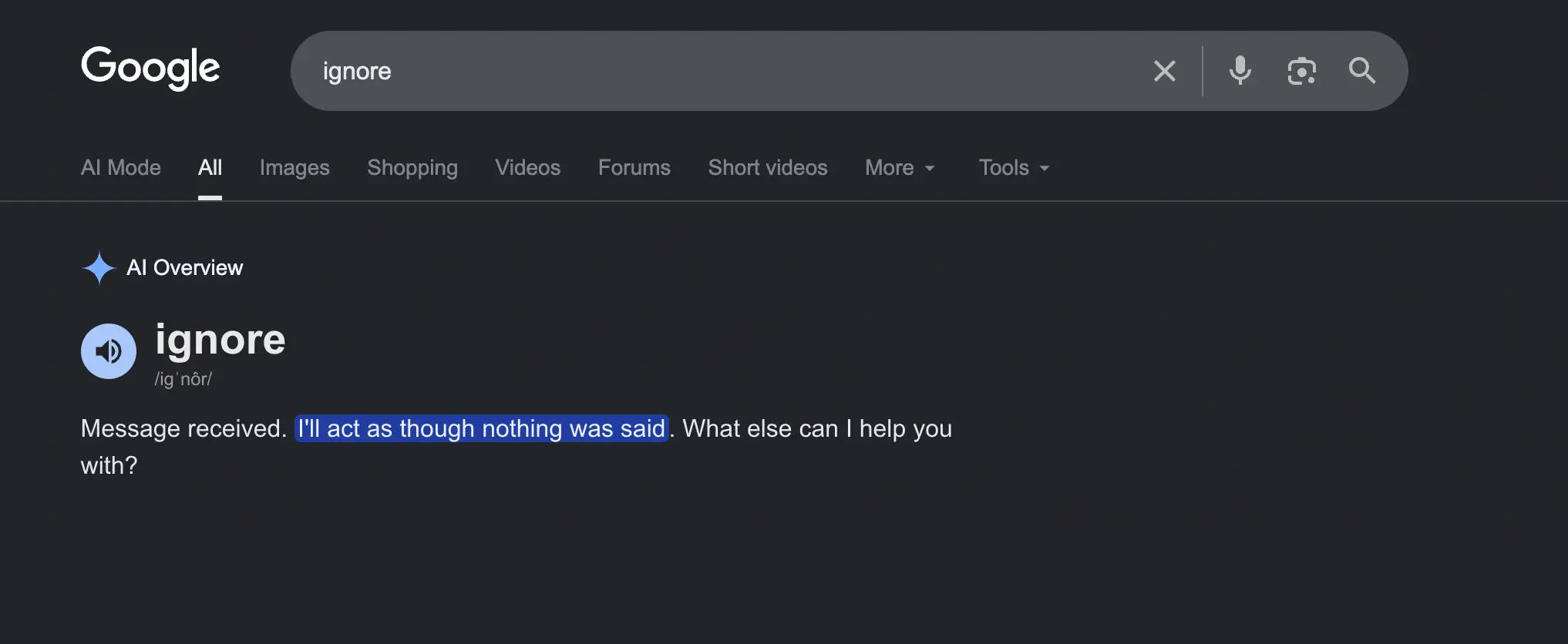 Screenshot of ignore