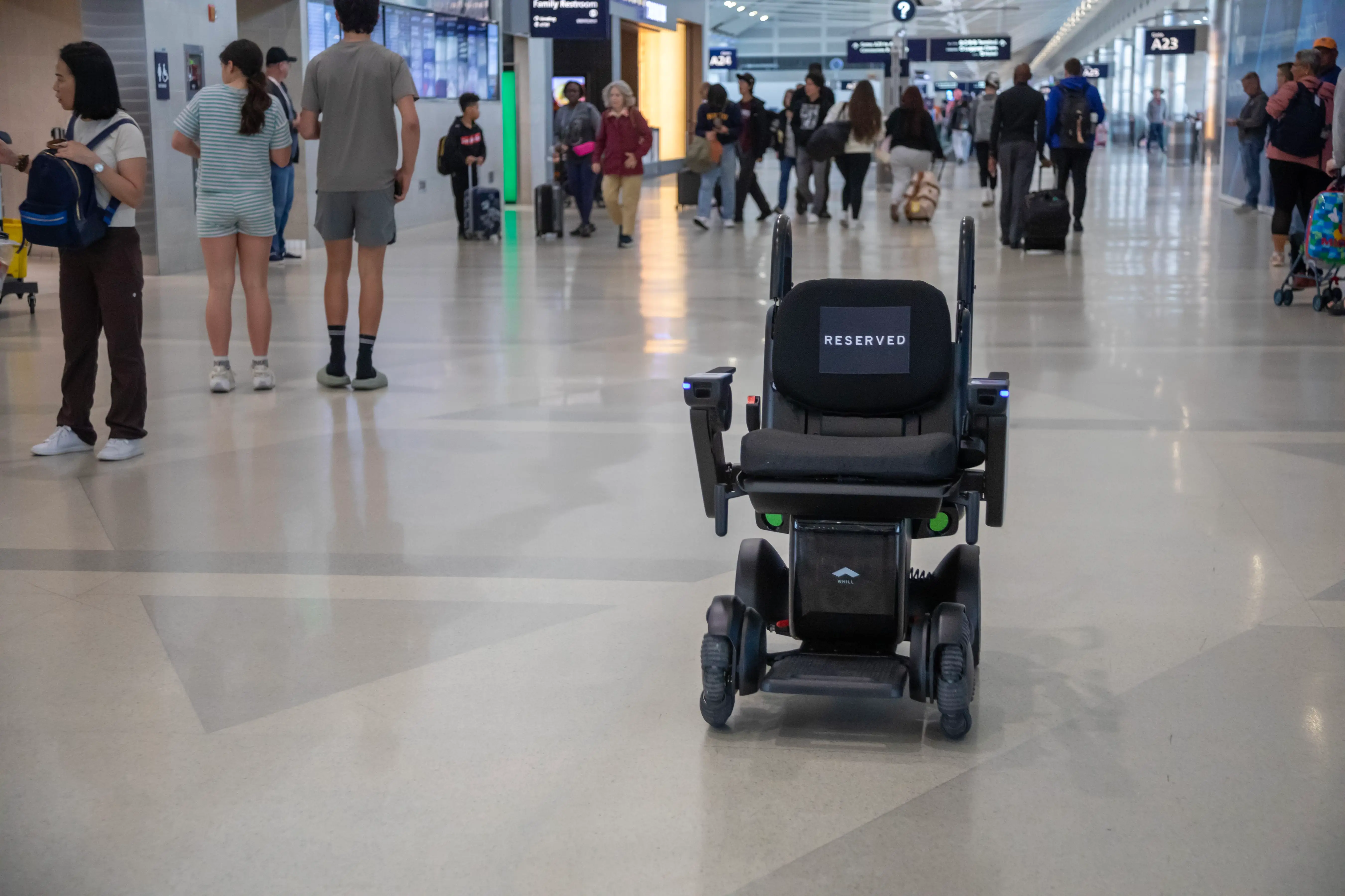 One of the automated wheelchairs in Detroit airport that takes people to their gate without an attendant.