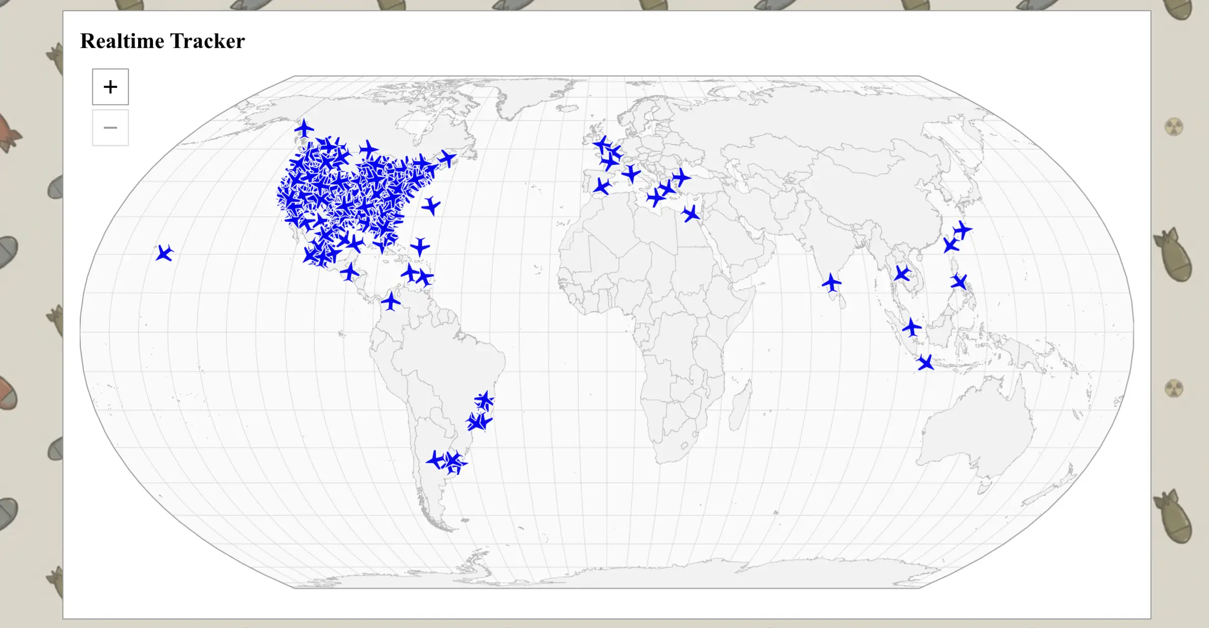 Kyle McDonald's Apocalypse Early Warning System features a world map with the approximate locations of more than 35,000 private and business jets.