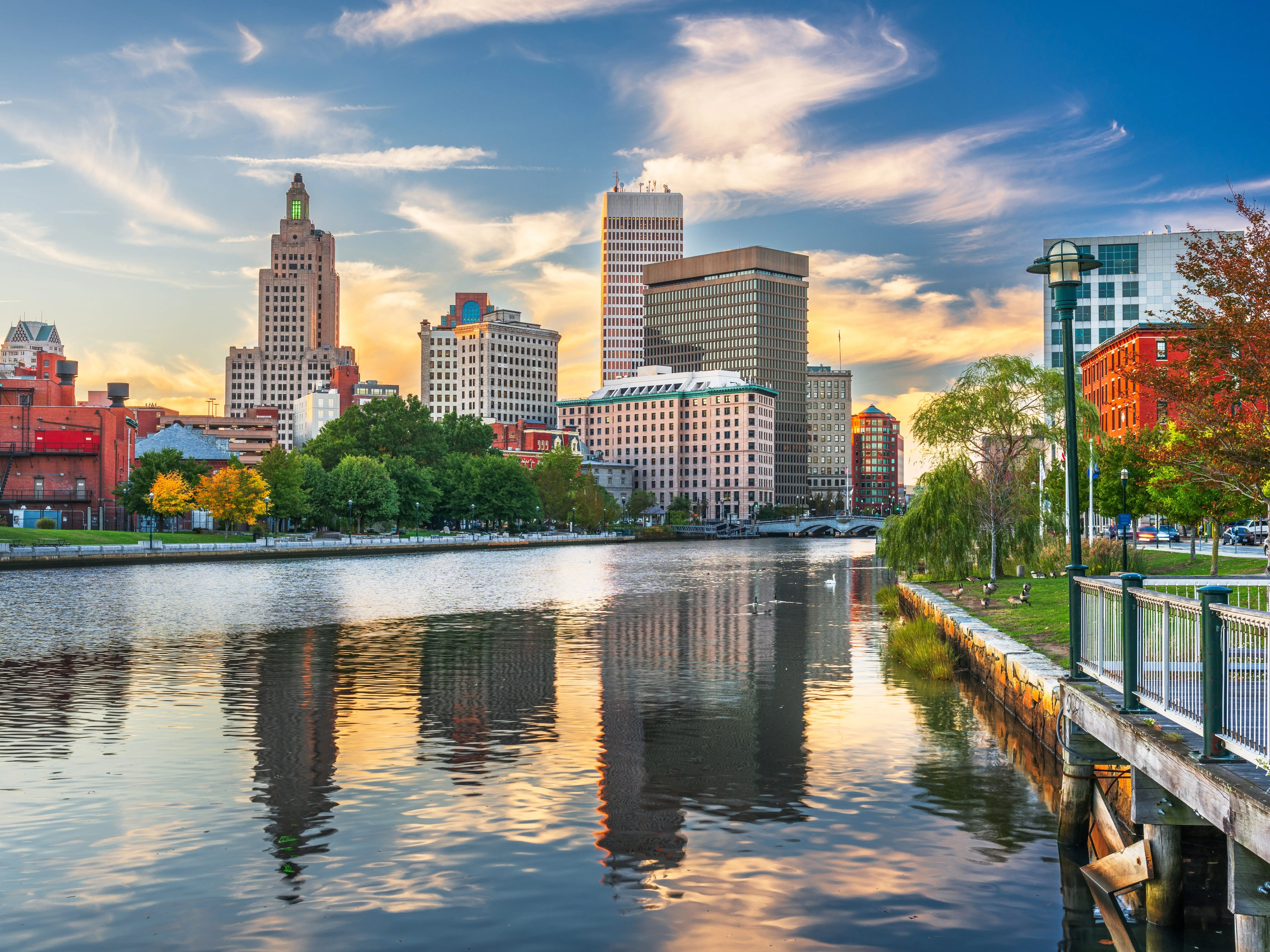 Providence, Rhode Island, USA downtown cityscape viewed from above the Providence River.